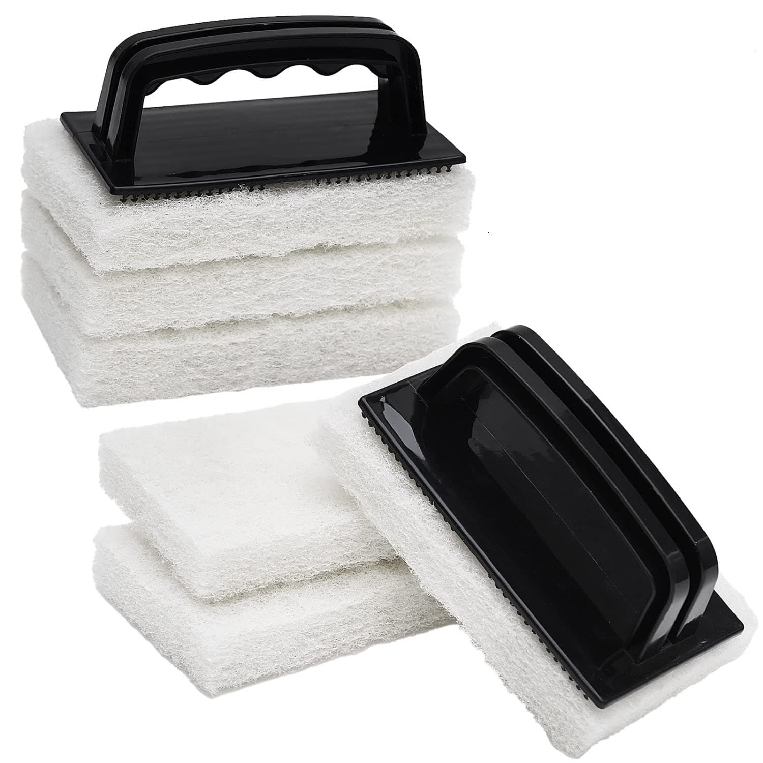 YoleShy Handled Scrubber Set, Non-Scratch Bathroom Scrubbing Pads, Bathtub Scrubber with Handle, Reusable Cleaning Sponge for Shower Tile, Bathtube, Sink, Spas Tubs & Swimming Pool Step