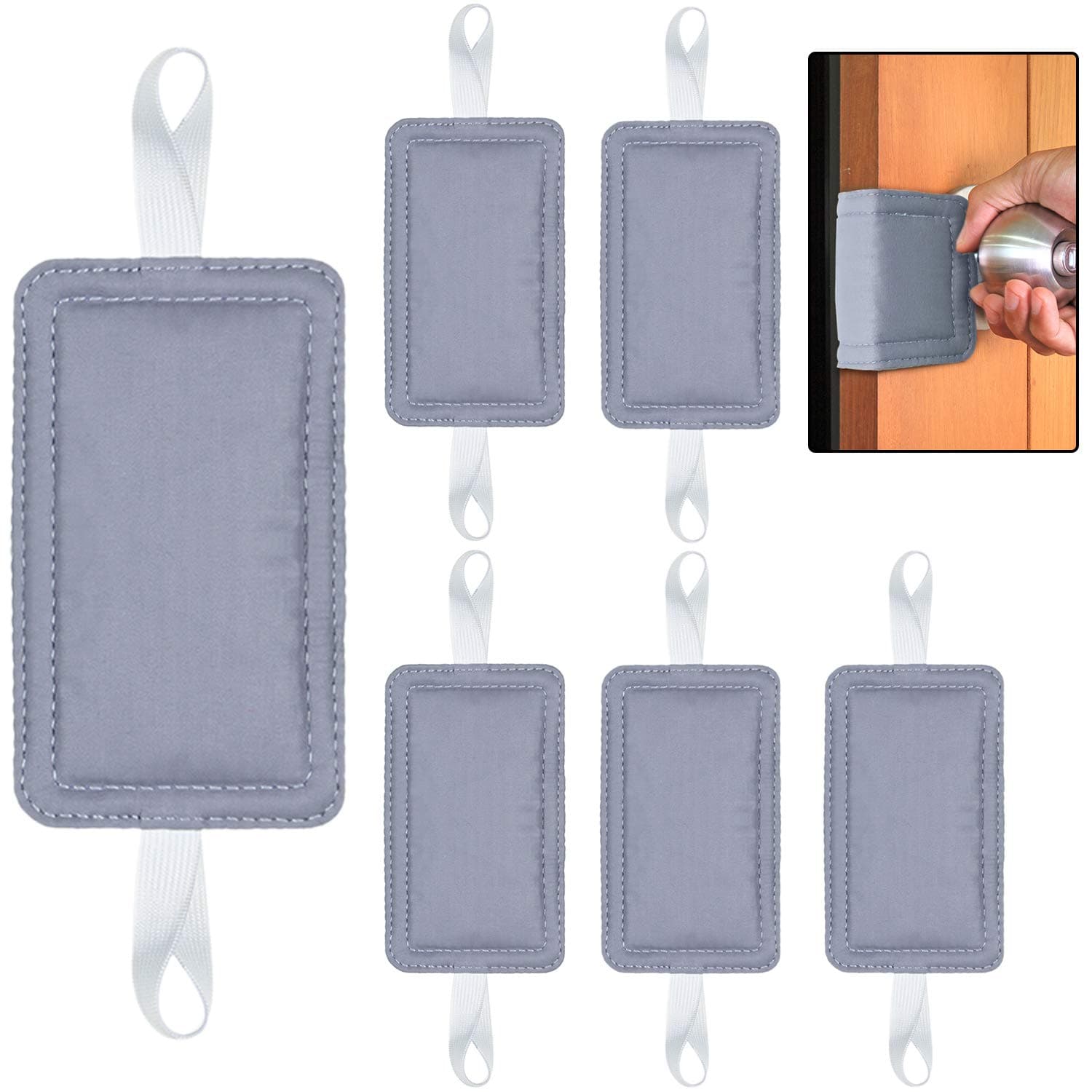 6 Pieces Door Silencer Door Jammer Door Closer Cushion with Elastic Straps Nursery Door Stopper for Reducing Noise Quiet Doors (Grey)