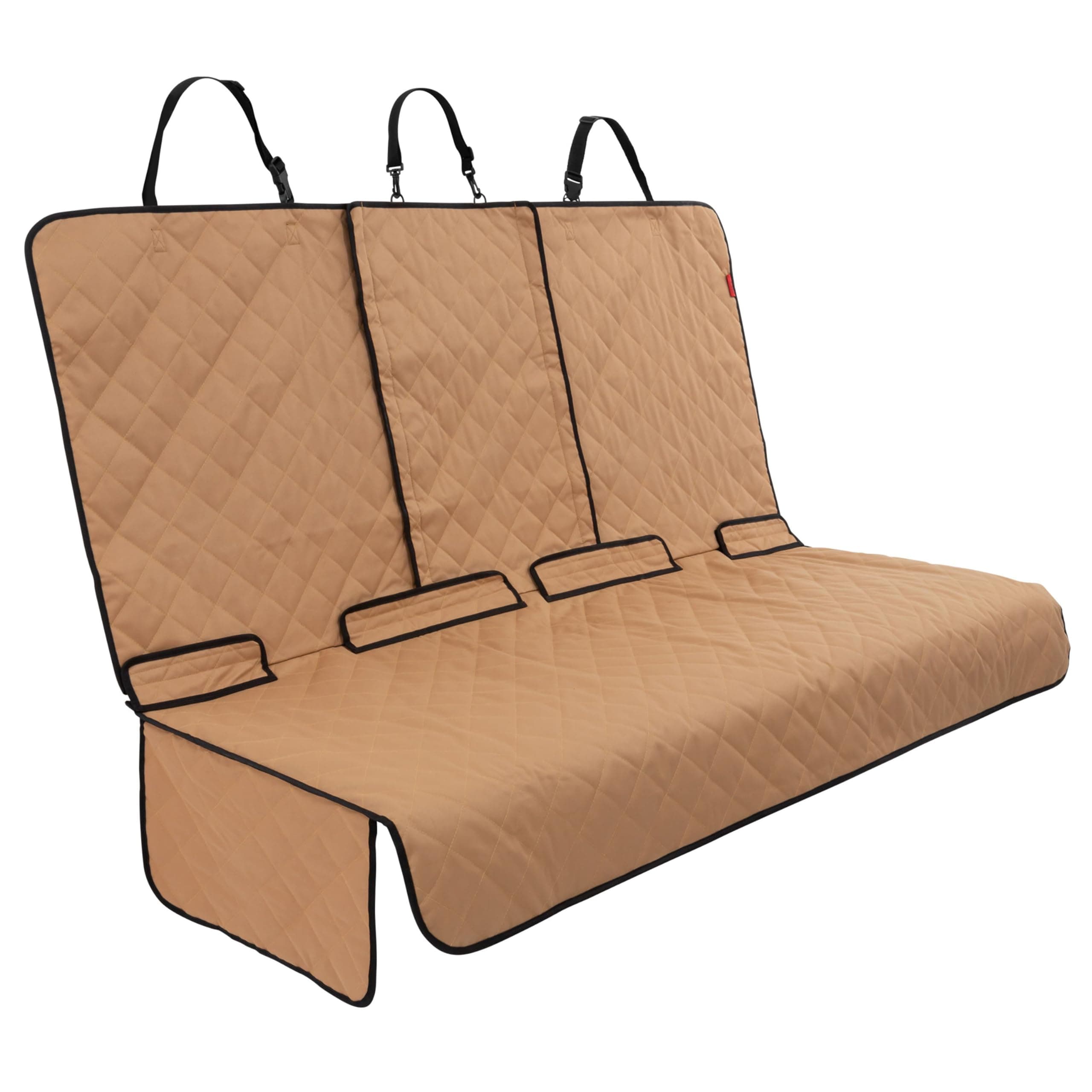 Lusso Gear Dog Car Seat Cover for Back Seat - Tan, Universal Fit - Waterproof & Non-Slip Oxford Fabric Cover - Protector for SUV & Truck - Pet Travel Accessory