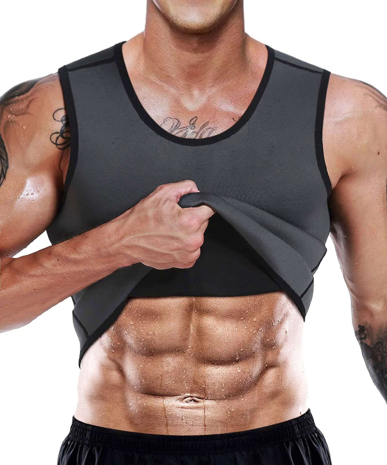 NonEcho Men Neoprene Waist Trainer Sauna Vest Gym Hot Sweat Tank Top Workout Shirt Shapewear Body Shaper No Zipper