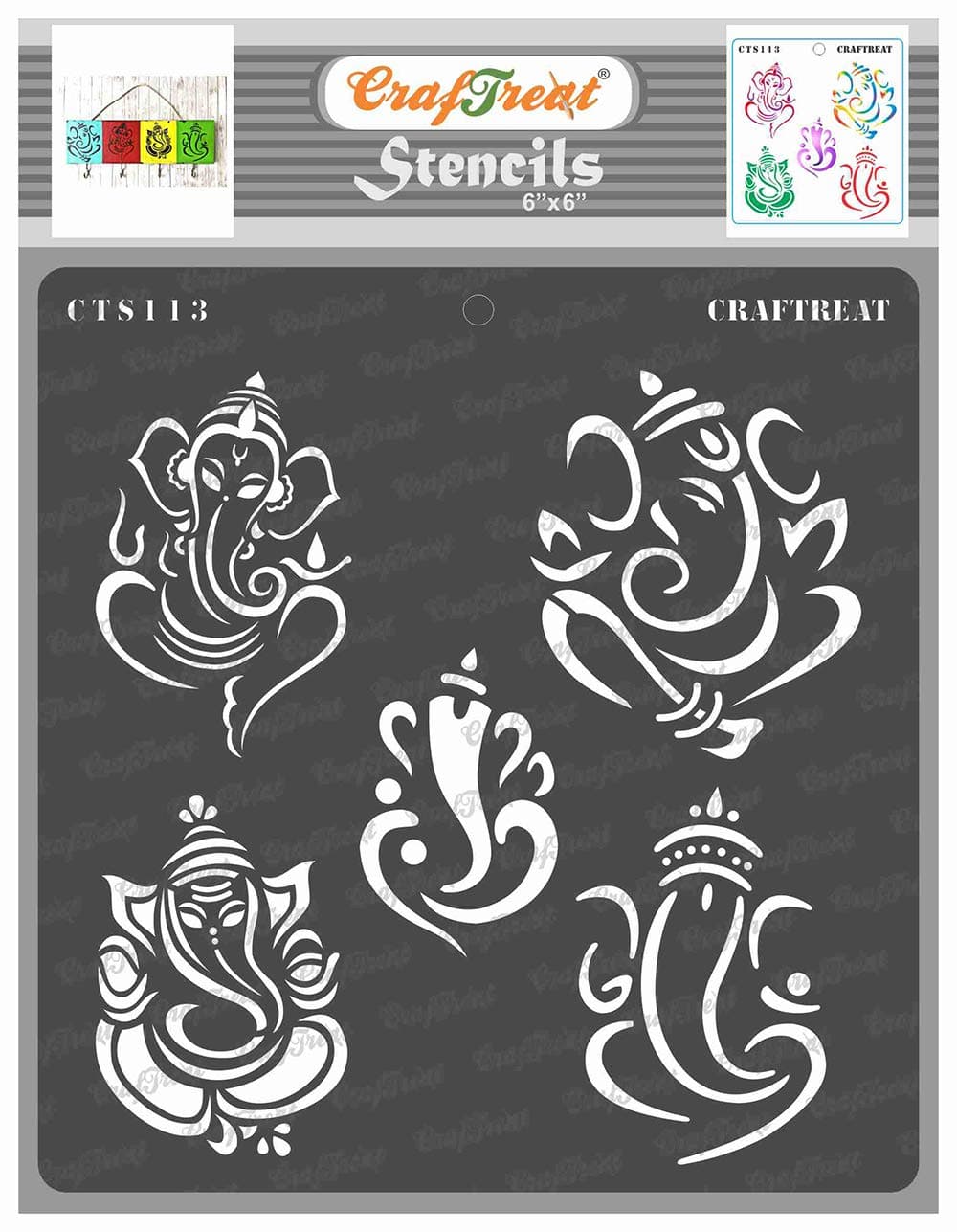 CrafTreat Indian Stencils for Painting on Wood, Wall, Tile, Canvas, Paper, Fabric & Floor – Elephant Design Stencil – 6x6 Inches – Reusable DIY Art and Craft Stencils