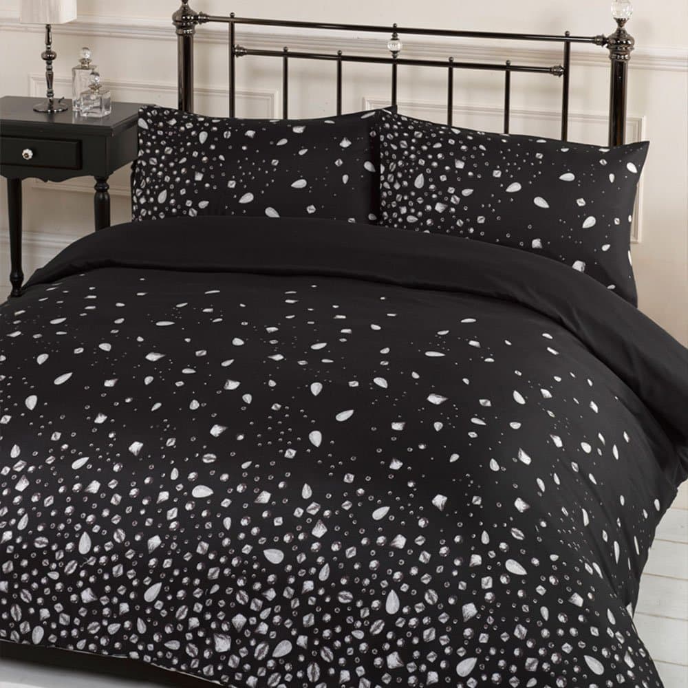 Dreamscene Glitz Black Duvet Cover with Pillow Case Bedding Set, Double Size