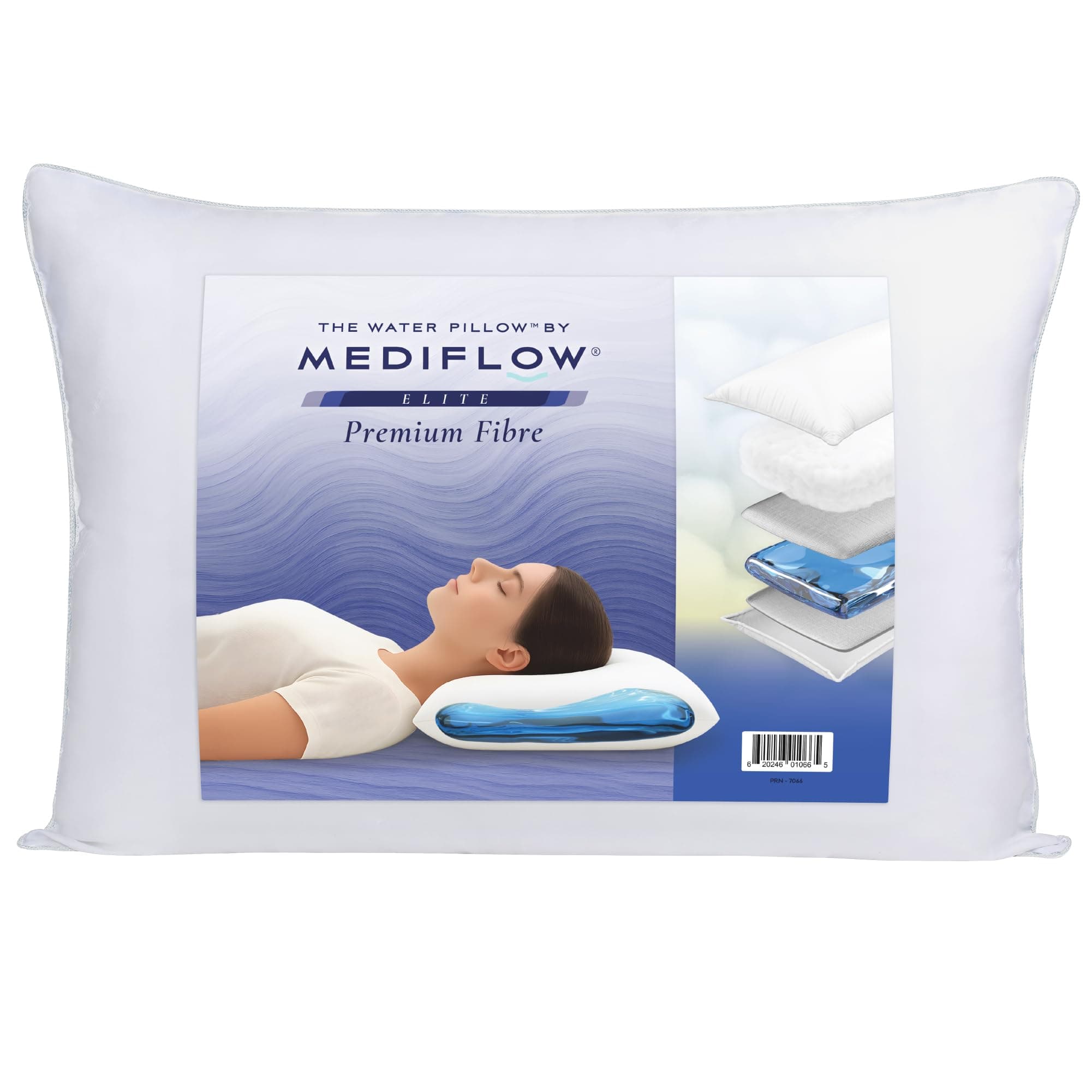 Elite Fibre Water Pillow – Orthopaedic, Adjustable Height & Firmness, Waterbase Support – Side, Back & Front Sleepers (Single), White