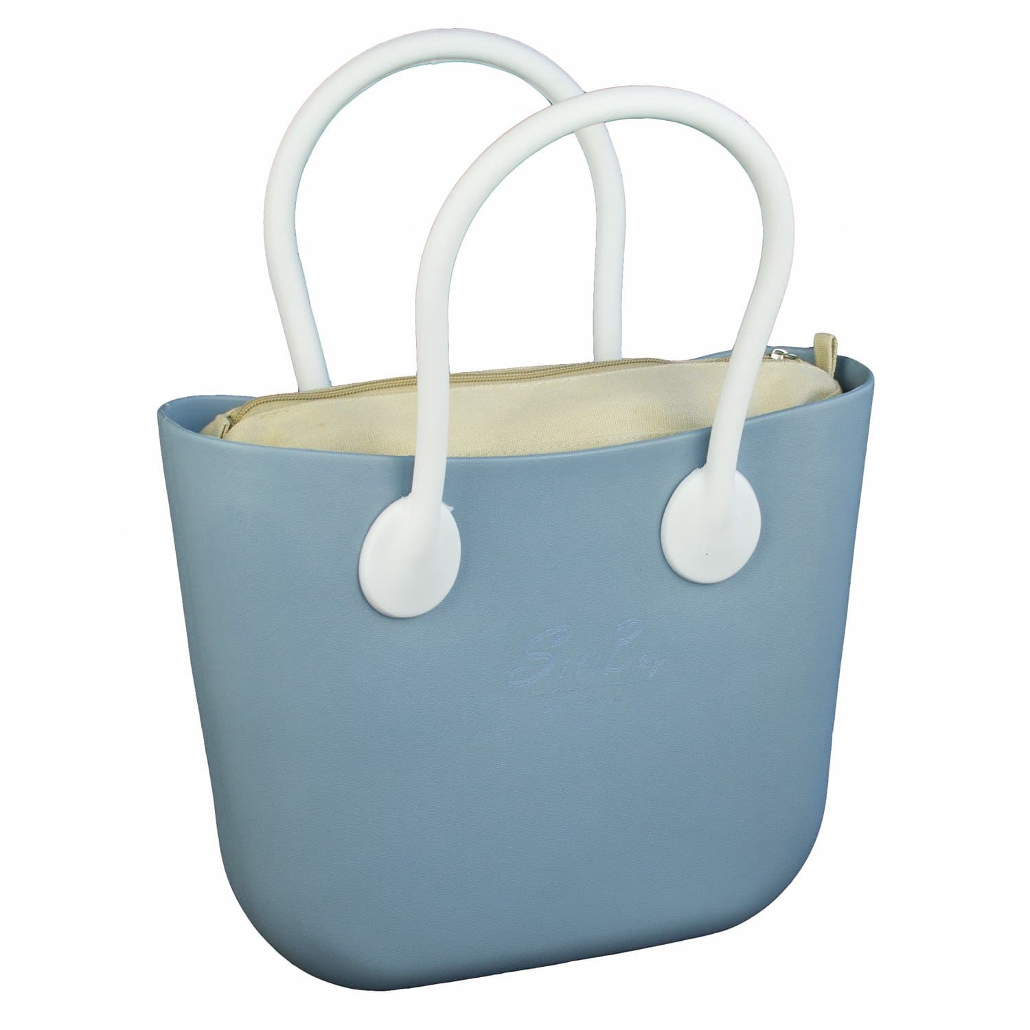 Silibag Sky Blue Medium - Plain Inner - Silicone White Handles