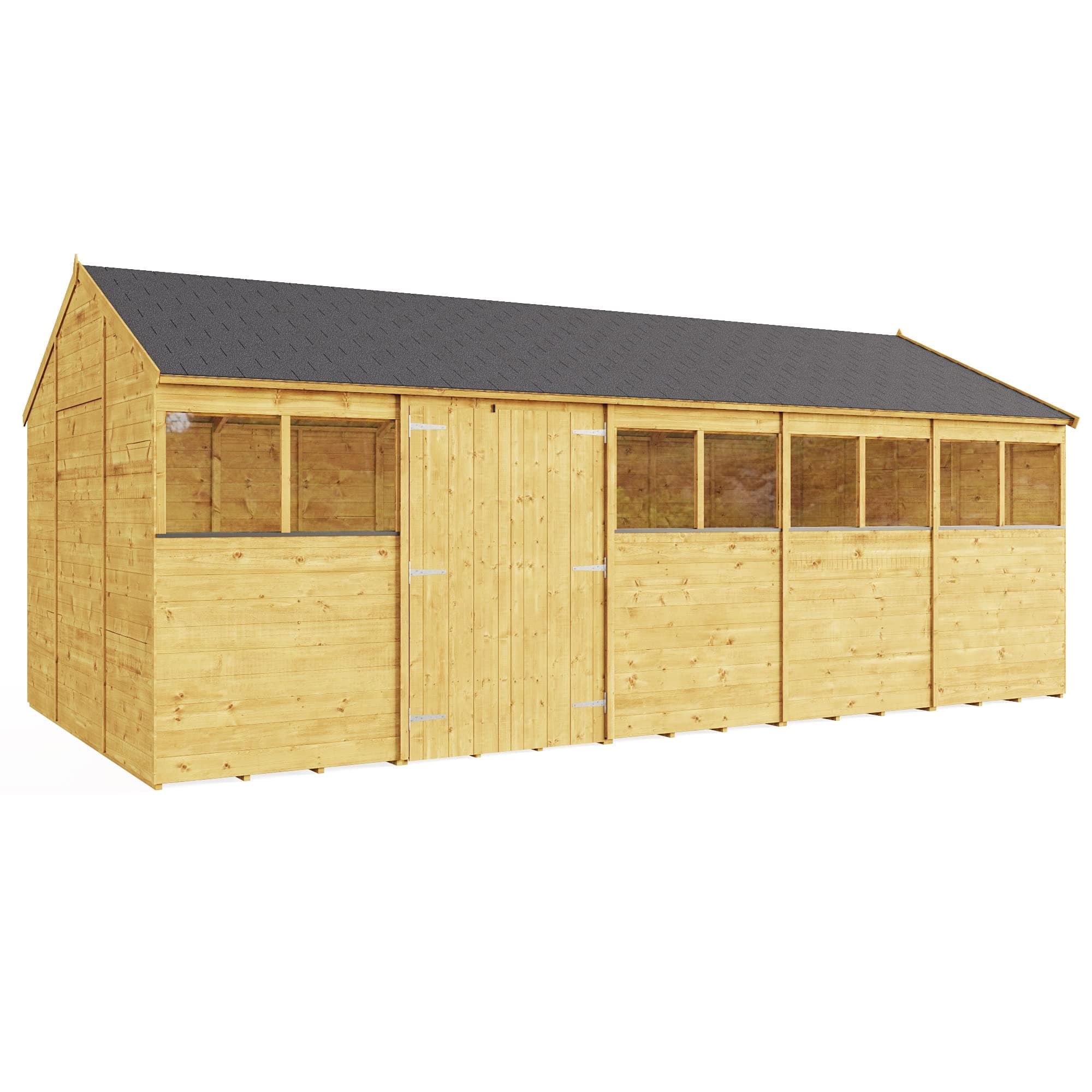 BillyOh Garden Storage Shed 20 x 10 | Wooden Garden Shed with Floor, Roof and Felt | Expert Reverse Apex Outdoor Storage Sheds Building (Windowed, 20x10) Brown