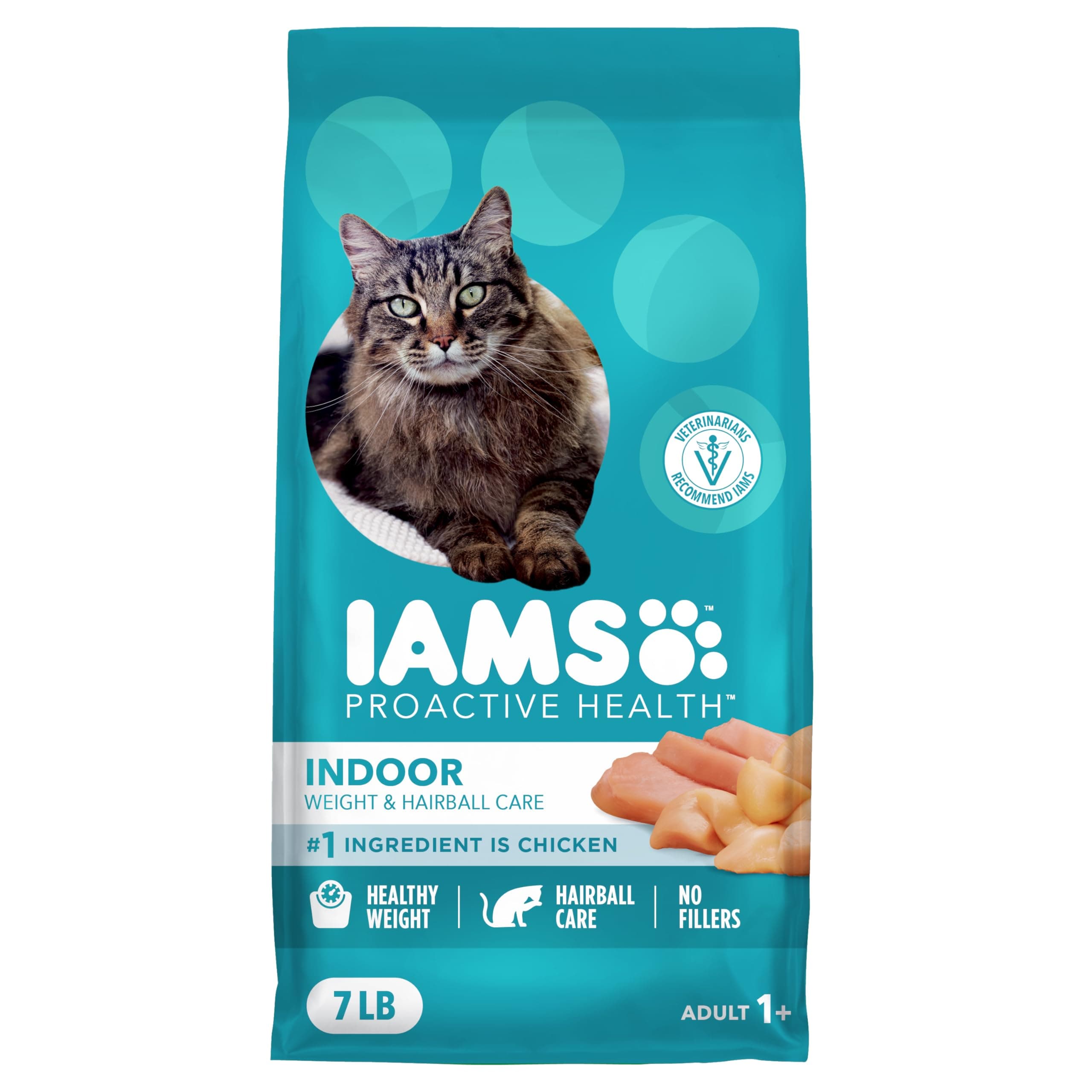 IAMS Proactive Health Dry Cat Food, Indoor Weight and Hairball Care Cat Food Dry Recipe, with Real Chicken in Every Bite, 7 lb. Bag