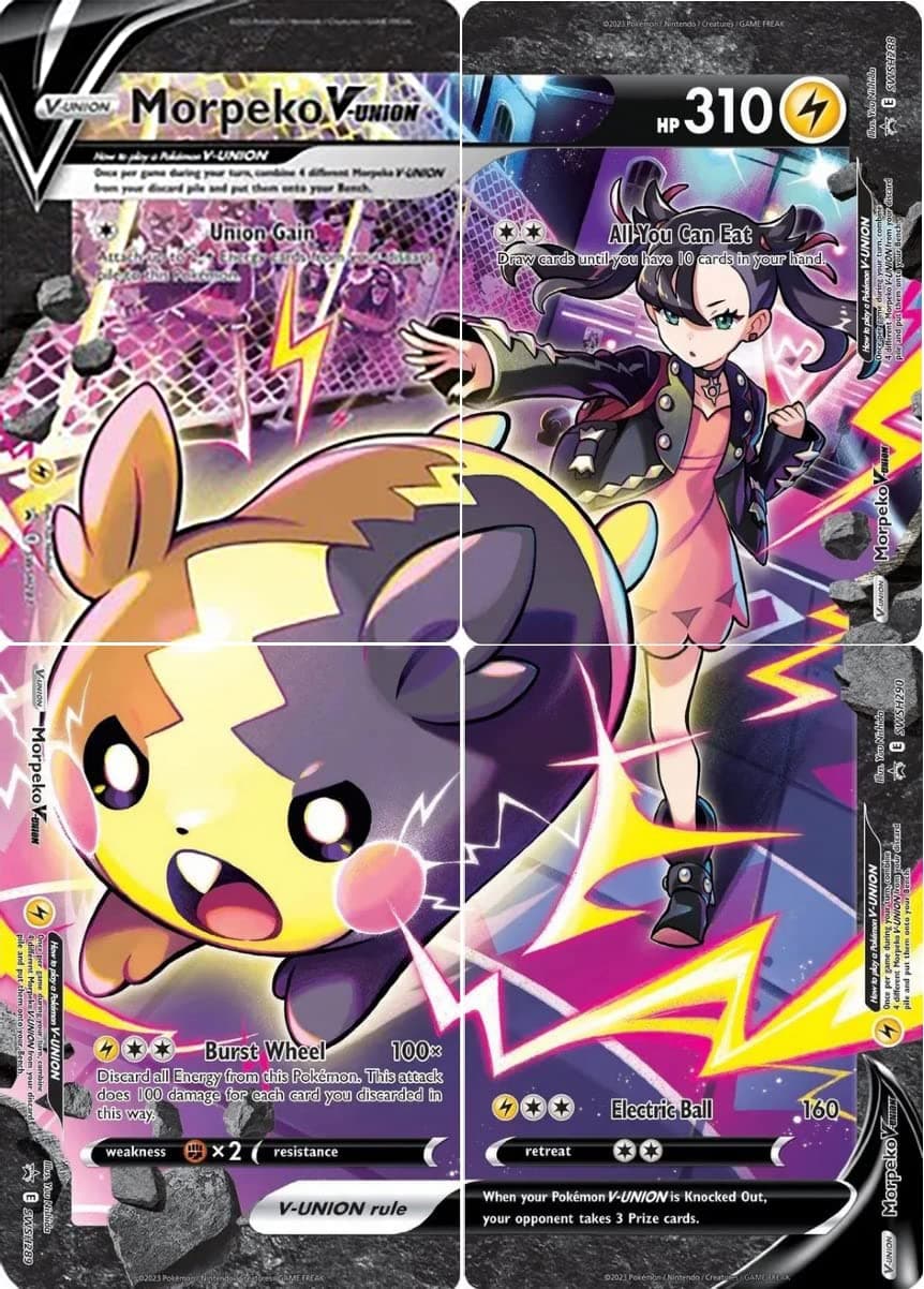 Morpeko V-Union - Pokemon 4 Card Set - Black Star Promo - Crown Zenith - Marnie - SWSH287 SWSH288 SWSH289 SWSH290
