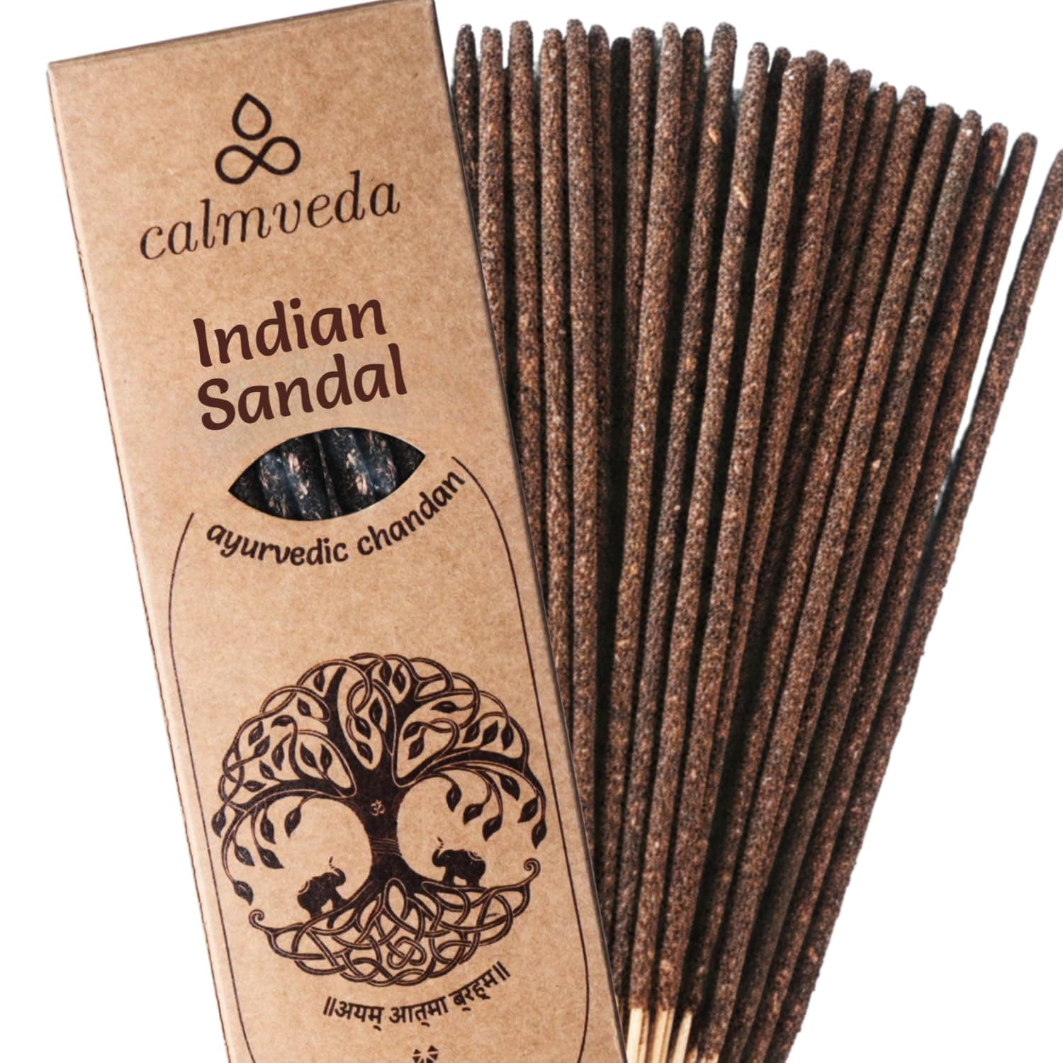 Ayurvedic Sandalwood Incense Sticks Natural - for Meditation Incense (24+ Smudge Sticks, 9 Inches) Thick Resin Natural Incense with Indian Sandalwood | Auspicious Spiritual Incense for Calming Self