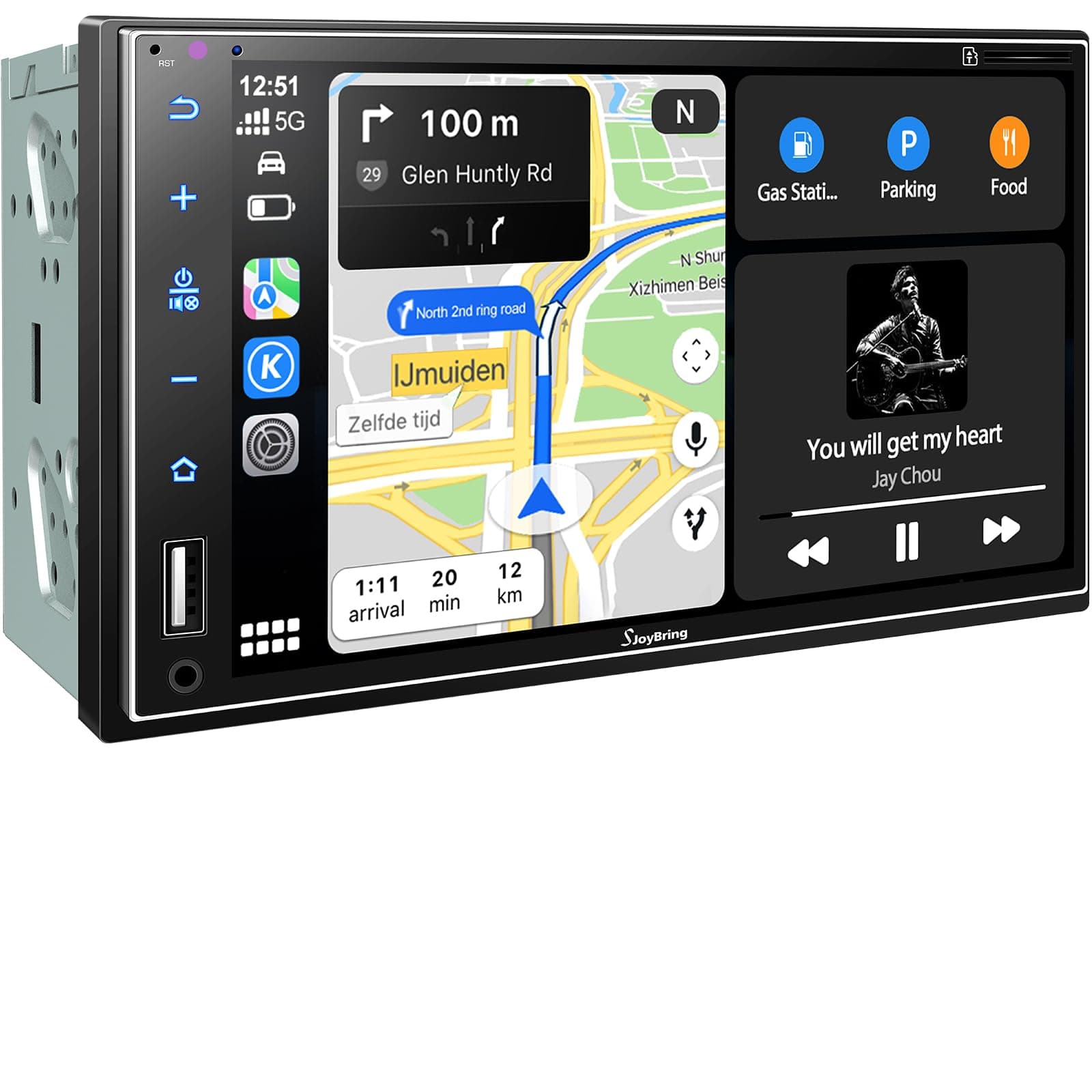 Double Din Car Stereo with Voice Control Carplay, Android Auto, Bluetooth, 7 Inch Full HD Touchscreen Car Radio with Mirror Link, Subwoofer, Steering Wheel Control, Rear View Camera, FM/AM