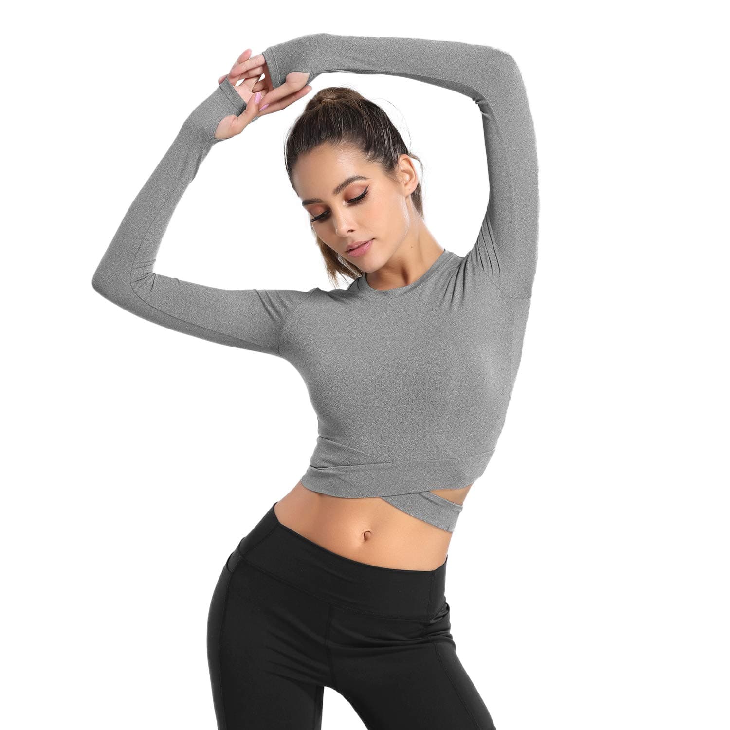 DREAM SLIM Short Sleeve Crop Tops for Women Tummy Cross Fitted Yoga Running Shirts Gym Workout Cropped Tank Tops