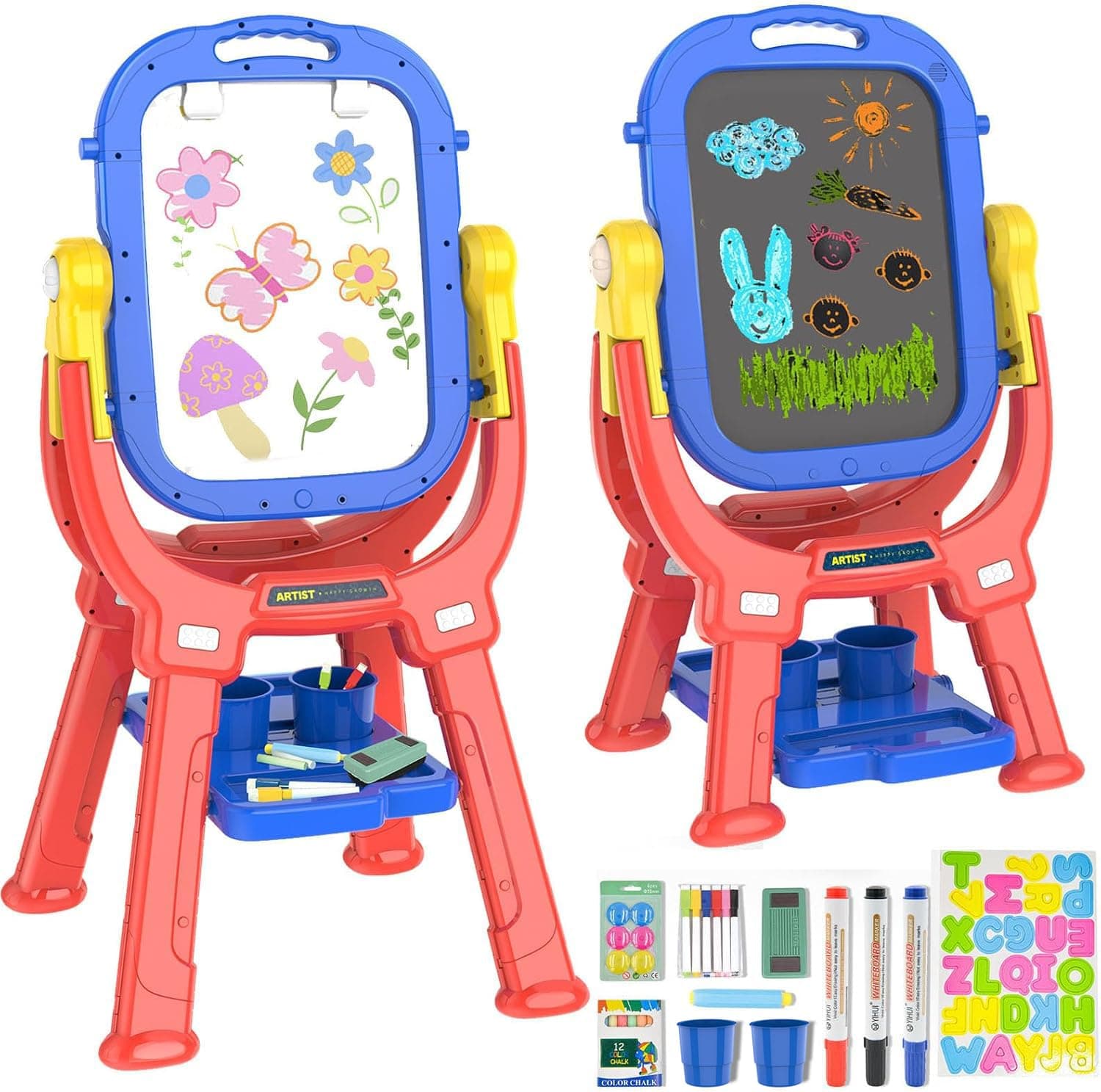 Easel for Kids, Toddler Art Easel Adjustable Standing, Magnetic Double Sided Easel with Painting Accessories Gift for Boys and Girls