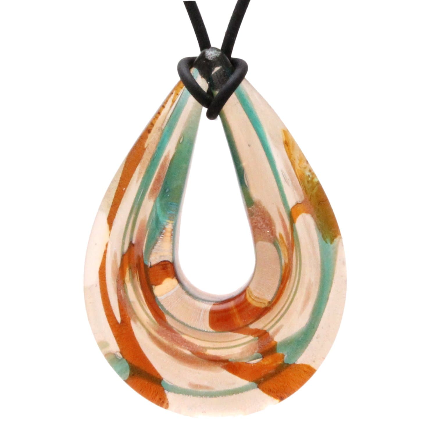 Murano Glass Light Brown Oval Donut Pendant