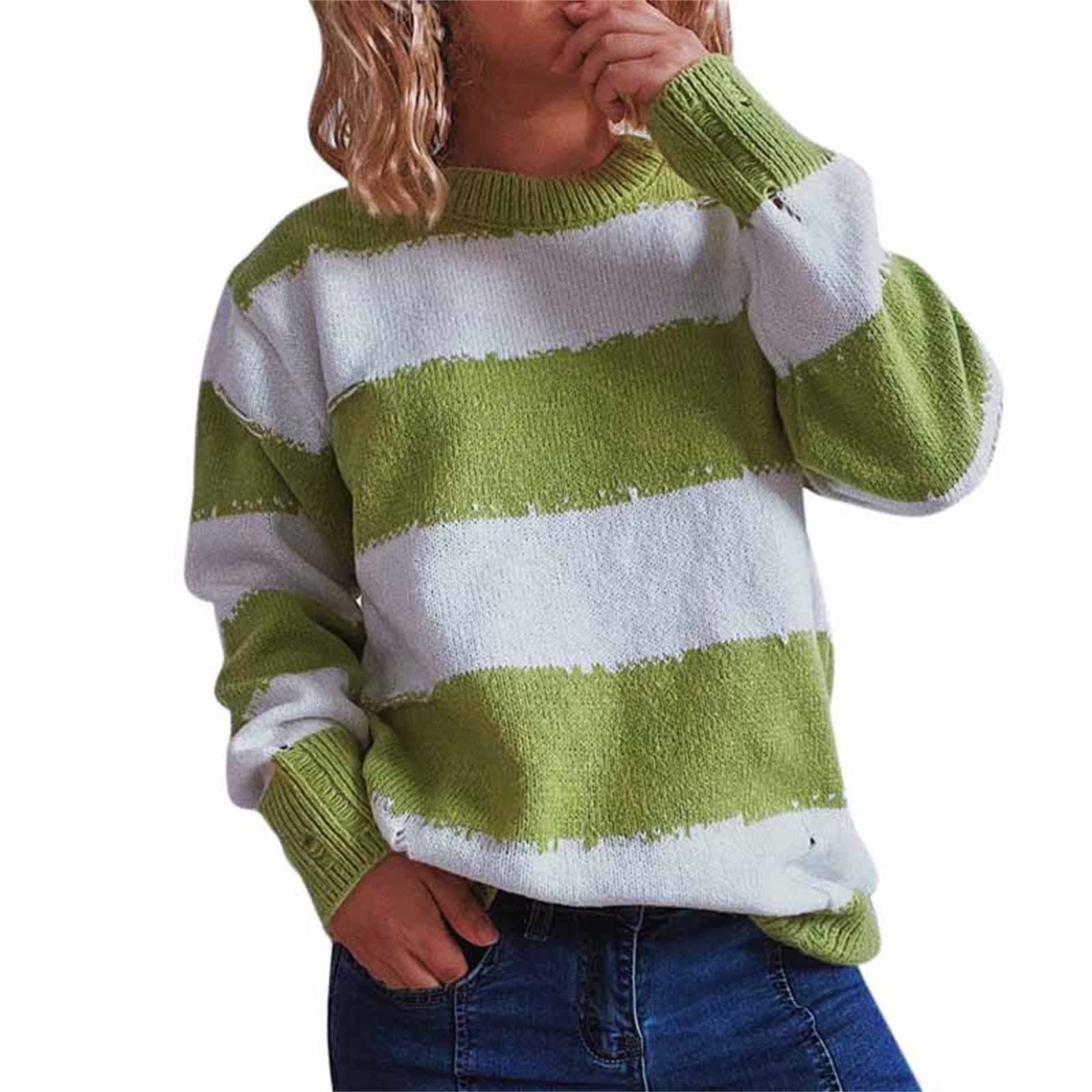 QJWM Women's Winter Knitted Jumper with Crew Neck, Long Sleeves, Striped Fashion Pullover, Turtleneck Pullover, Black