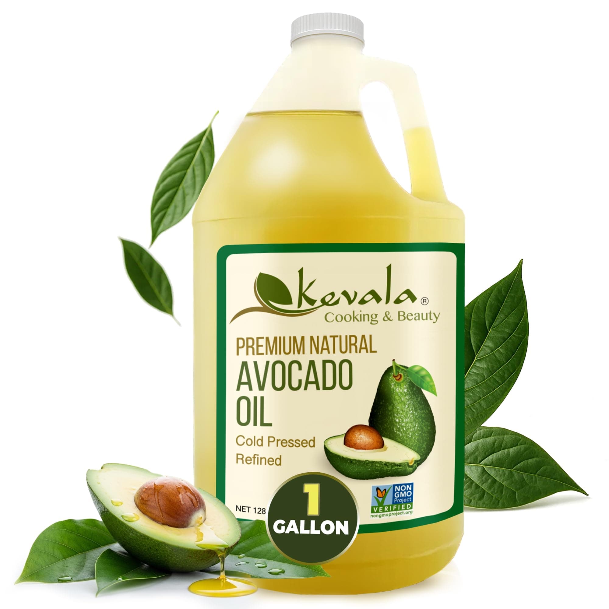Avocado Oil – Cold Pressed | Non‑GMO Project Verified & Kosher | Multipurpose for High Smoke Point Cooking, Roasting, Sautéing & Skin Moisturizing – Ideal Kitchen Staple – 128 Fl Oz (Pack of 1)