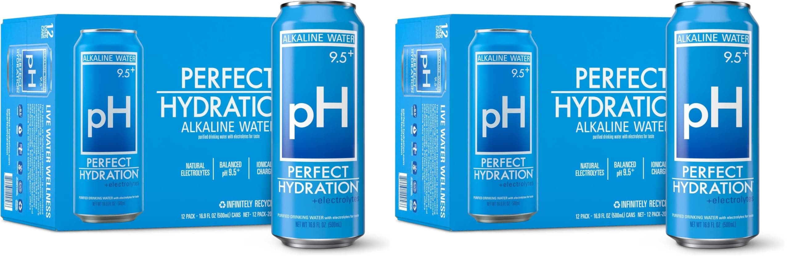 Perfect Hydration 9.5+ ph Alkaline Water | Electrolyte Minerals for Taste | 16.9 oz Recyclable Aluminum Cans, Pack of 24