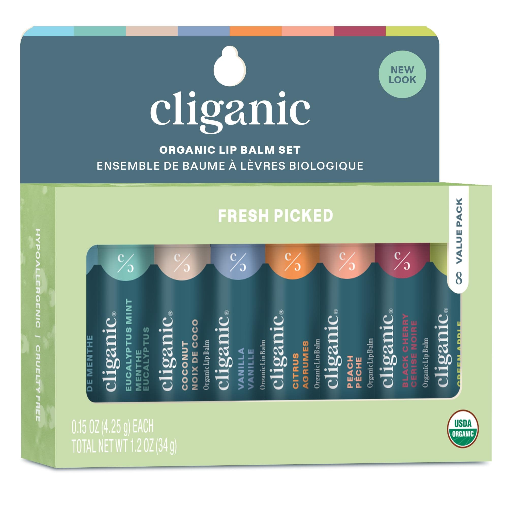 Cliganic Organic Lip Balm Set (Fresh Picked, 8 Flavors) - 100% Natural Moisturiser for Cracked & Dry Lips Y