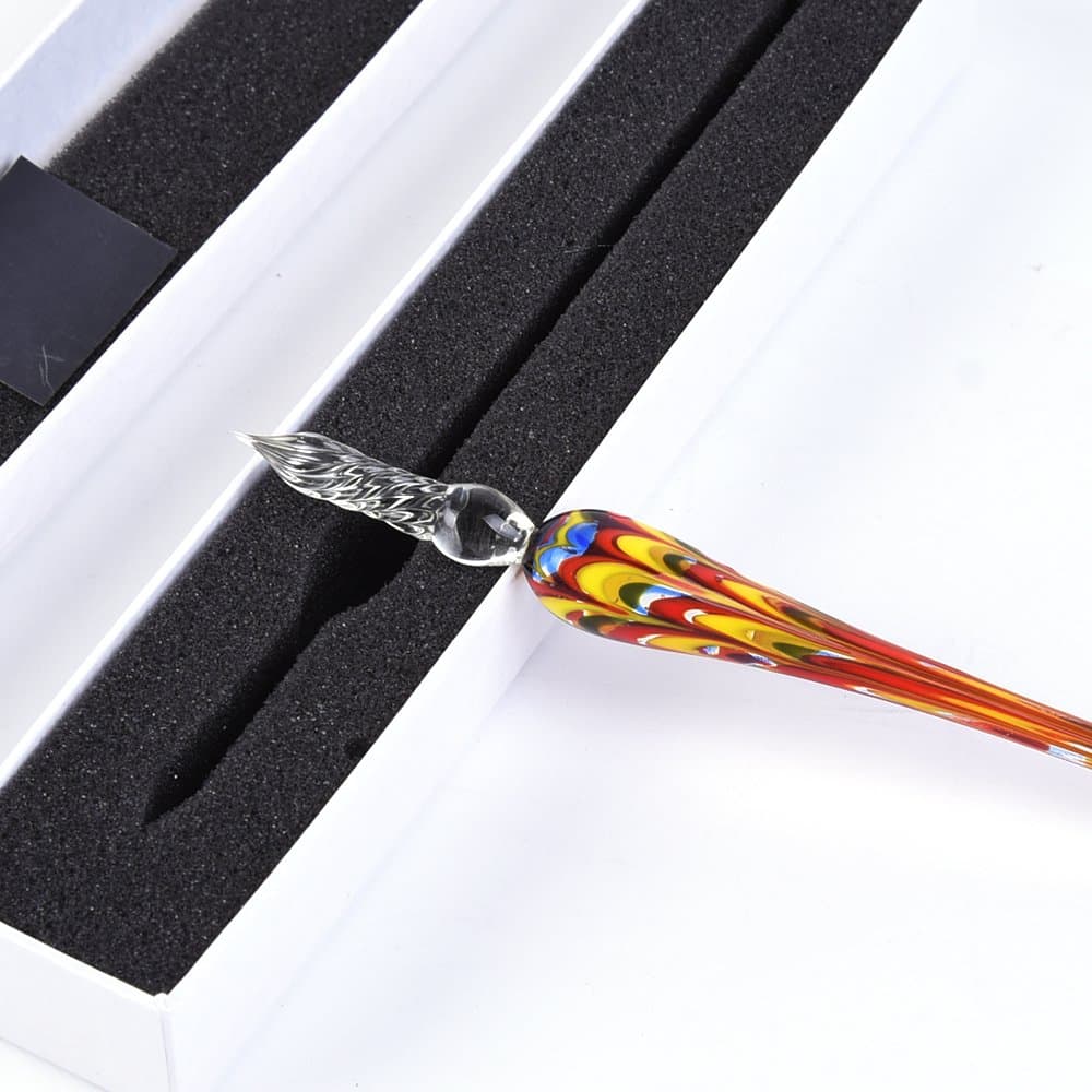 Glass Dip Pen Vintage Handmade Crystal Glass Signature Pens Elegant Dip Sign Pen for Writing Christmas Business Present Gift Package 004