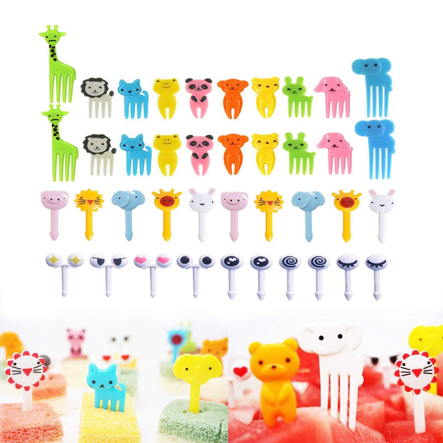 CAOCED 40PCS Animal Fruit Food Picks, Bento Box Picks, Mini Cartoon Animal Food Toothpicks, Lunch Bento Forks Picks for Kids