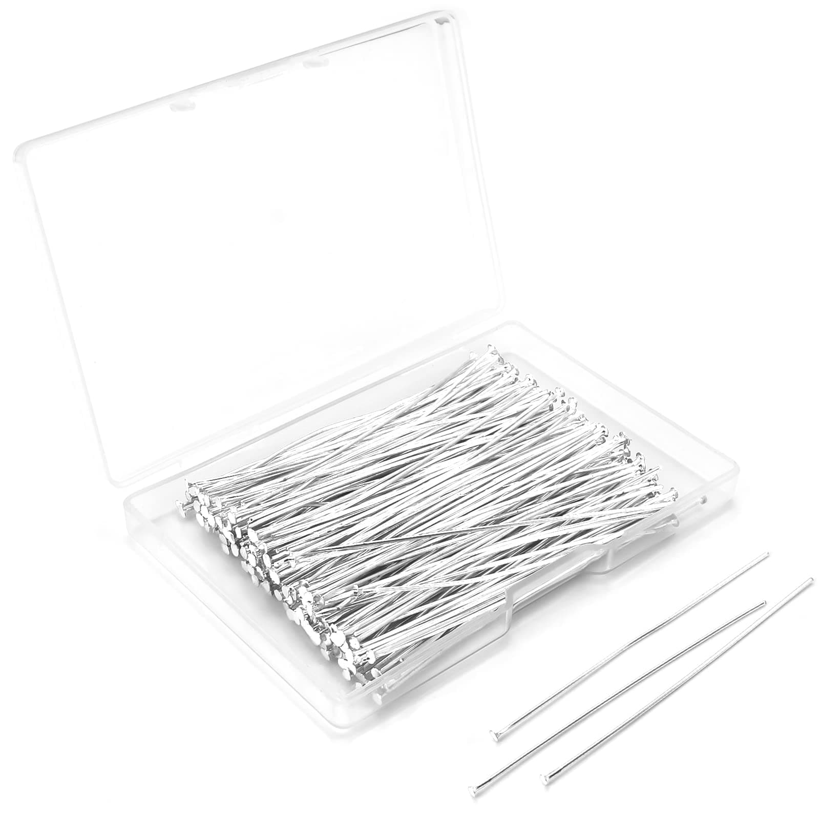 200 Pcs 70mm/2.76 Inch 21 Gauge Head Pins for Jewelry Making Straight Eye Ball Pin for DIY Christmas Styles Craft Earring Bracelet Necklace Pendant Making (Head Pins,Sliver Color)