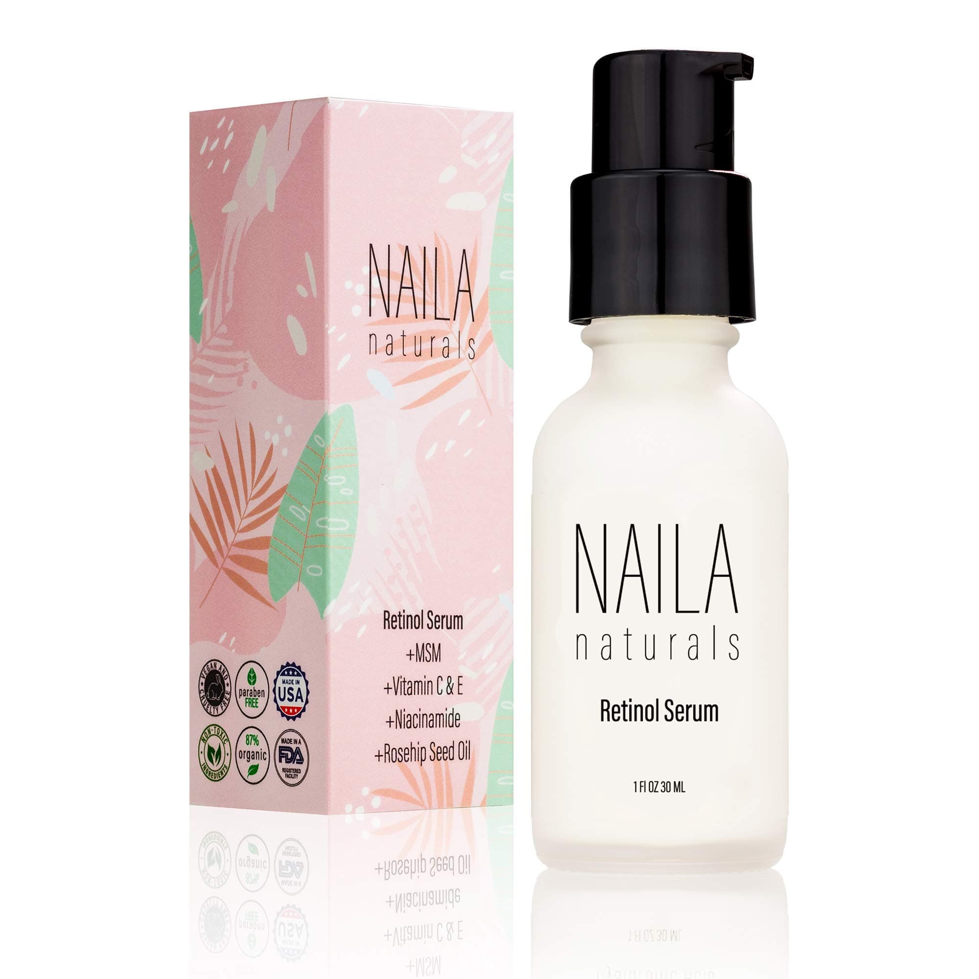 Naila NaturalsRetinol Serum - Hydrating Anti Aging Face Serum And Retinol Firming Serum - ORGANIC ingredients - Collagen Retinol Serum - All Natural Skin Care - Gentle Retinol-Made in USA