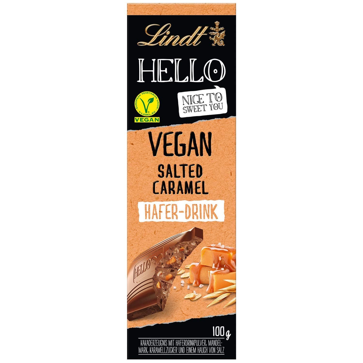 Lindt Hello VEGAN Milk Chocolate Bars (100g) - 3 varieties - Hazelnut, Cookie & Salted Caramel (Salted Caramel)