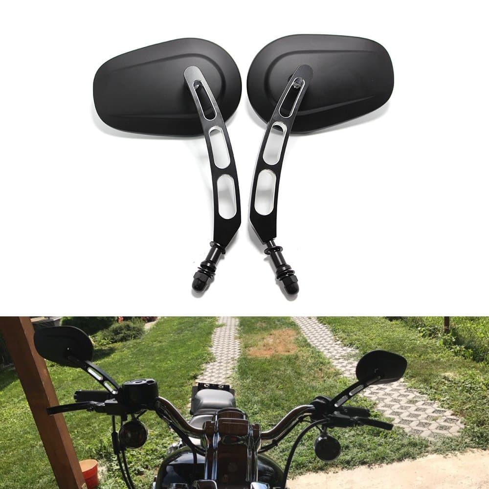 Pair of Full-Metal Bobber Mirrors for Cruiser Touring Harley Davidson XL 883 1200 (Black with 3 hole handle)