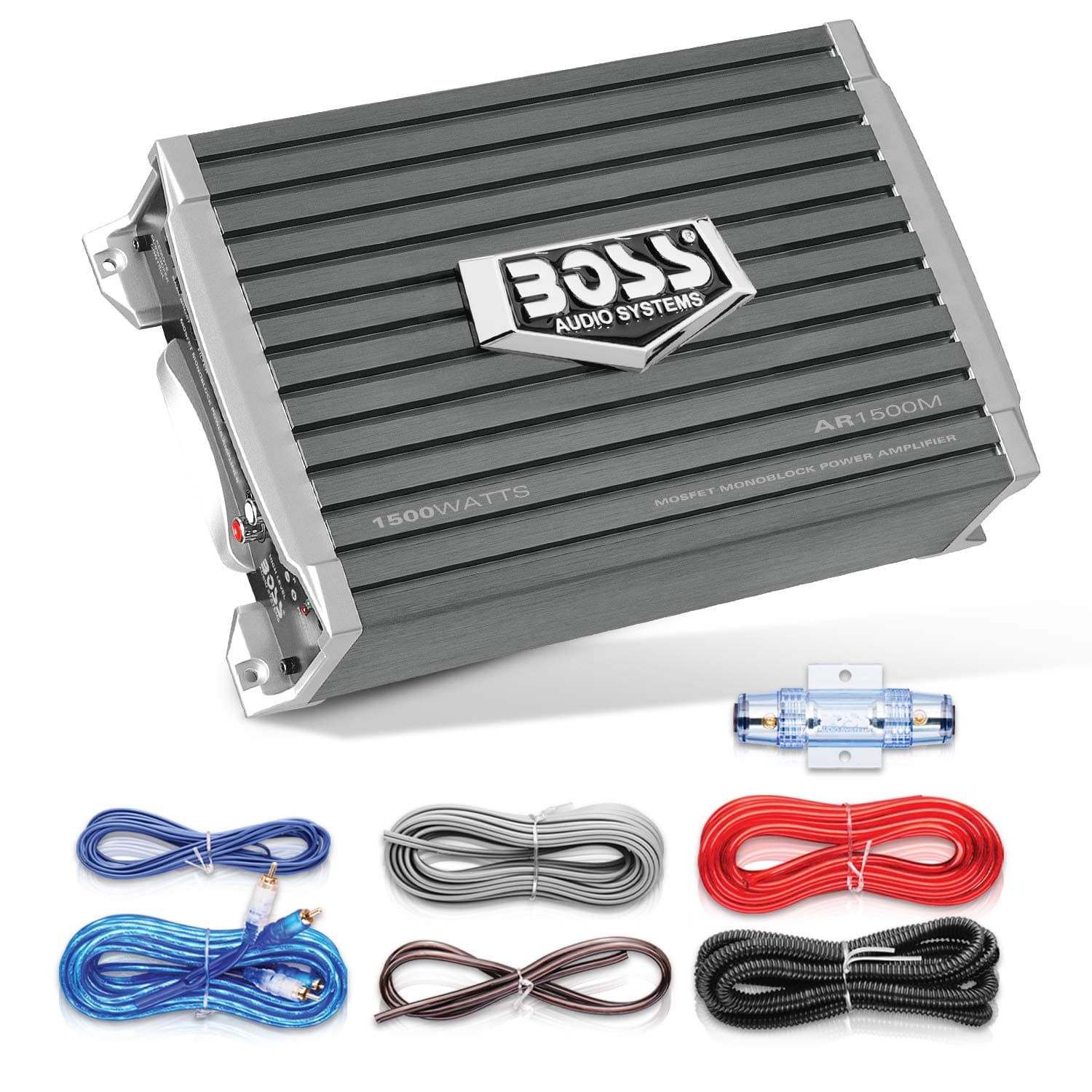 AR1500MK Car Amplifier and 8 Gauge Wiring Kit - 1500 Watts Max Power, 2/4 Ohm Stable, Class AB, Monoblock, Mosfet Power Supply, Remote Subwoofer Control