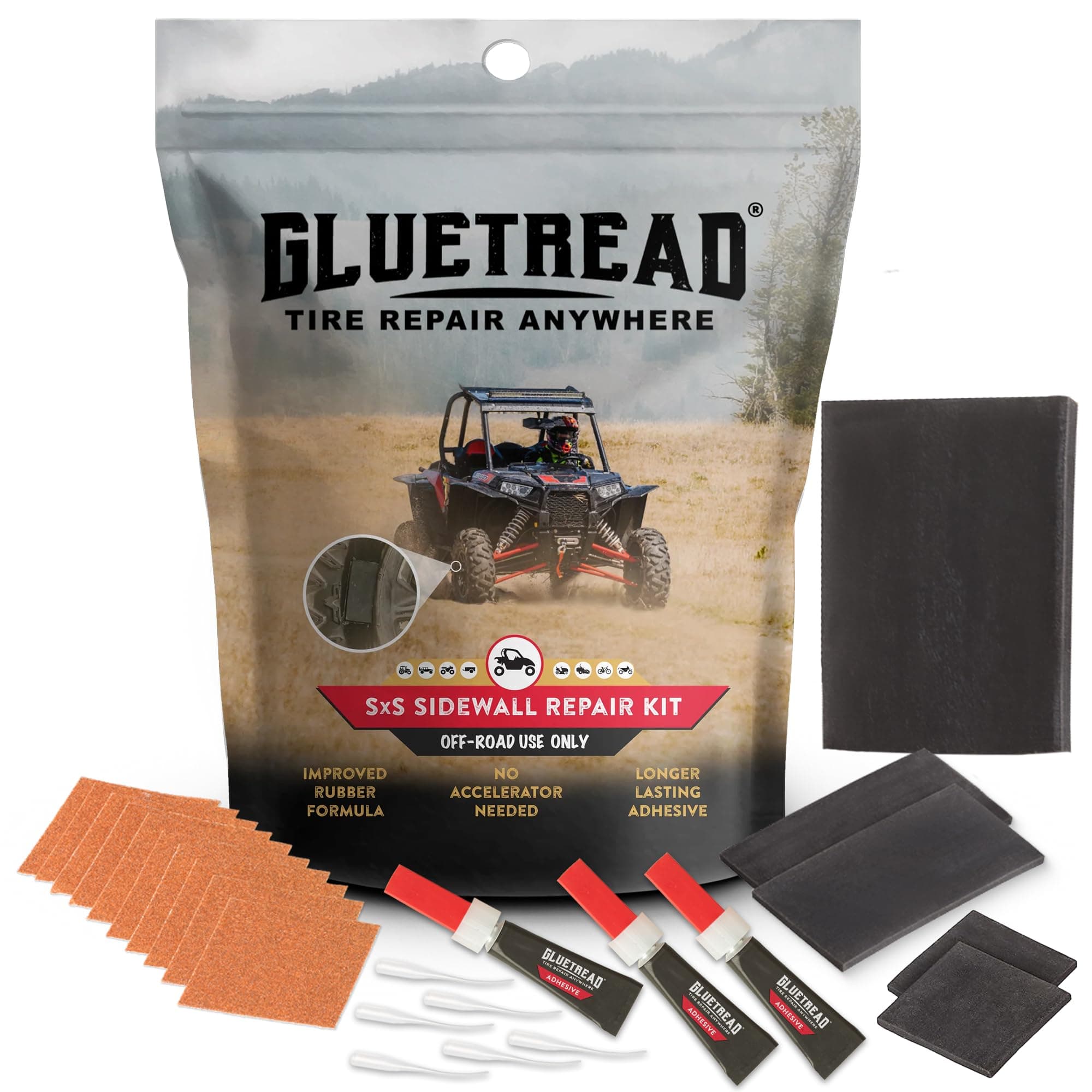 - GlueTread SXS Tire Patch Kit - Off-Road Tire Sidewall Reinforcement Kit for UTVs - Durable Rubber Patches with Strong Bond - Easy Application, Fast Setting