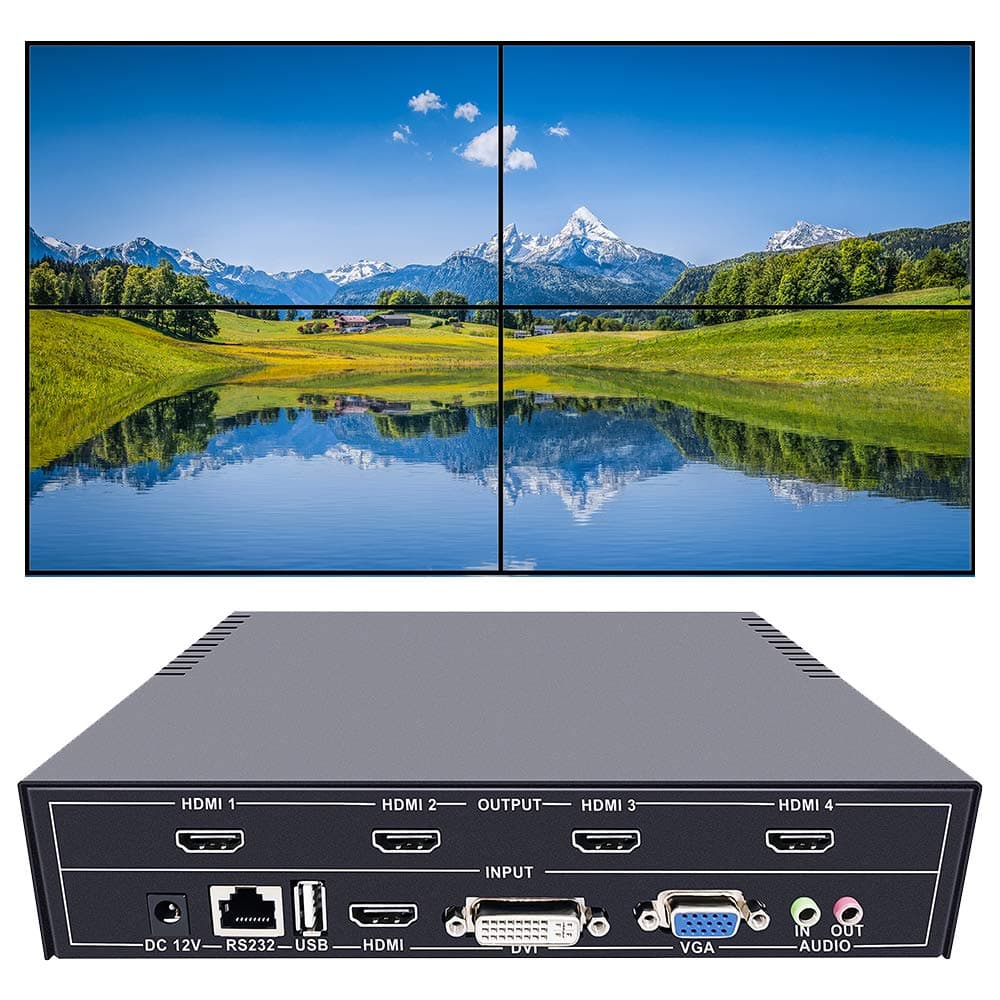 ISEEVY 4 Channel Video Wall Controller 2x2 HDMI DVI VGA USB Video Processor with RS232 Control for 4 TV Splicing