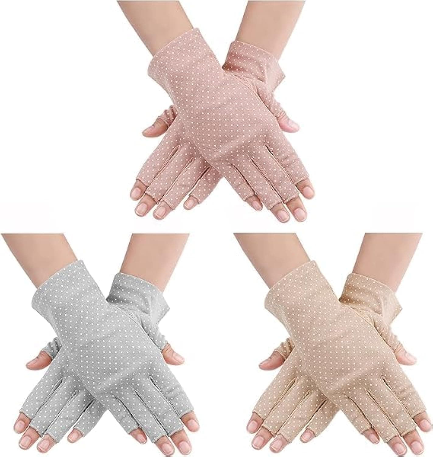 NALACAL UV Gloves, Sunblock Fingerless Gloves for Women, Non-slip UV Sun Protection Gloves Driving Gloves for Manicure Summer Outdoor (3 Pairs)
