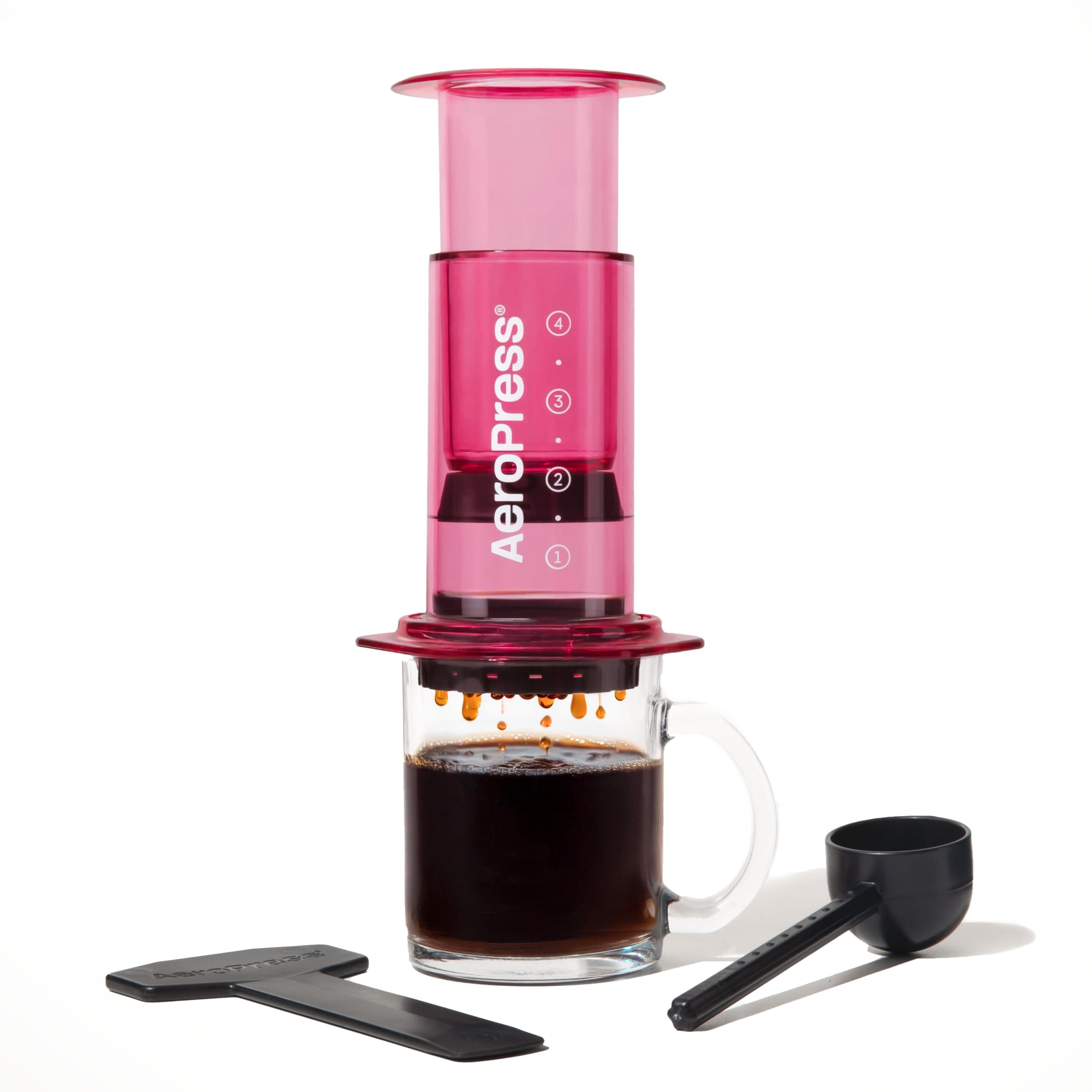 AeroPress Clear Pink Coffee Press - All-in-One French Press, Pour-Over & Espresso Style Manual Brewer, 2 Min Brew for Less Bitterness, More Flavor, Small Portable Coffee Maker, Travel & Camping