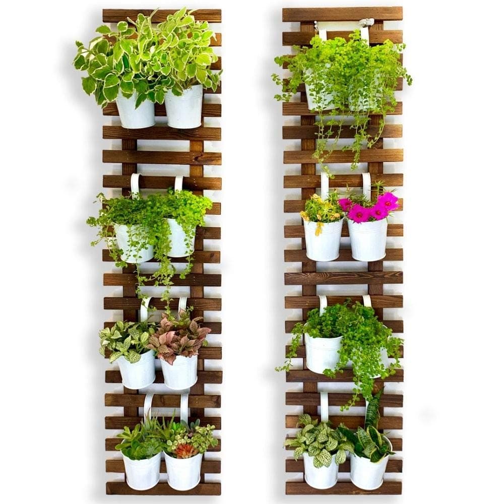 ShopLaLa Wall Planter - 2 Pack, Wooden Hanging Large Planters for Indoor Outdoor Plants, Vertical Garden, Plant Wall, Wall Mount Plant Holder Stand, Trellis for Climbing Plants