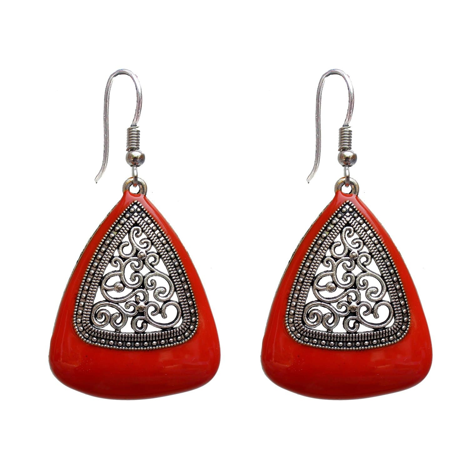 Lucky Jewellery Trendy Silver Oxidised Plating Orange Color Earring for Girls & Women (43-AEO-MJ371-O-S)
