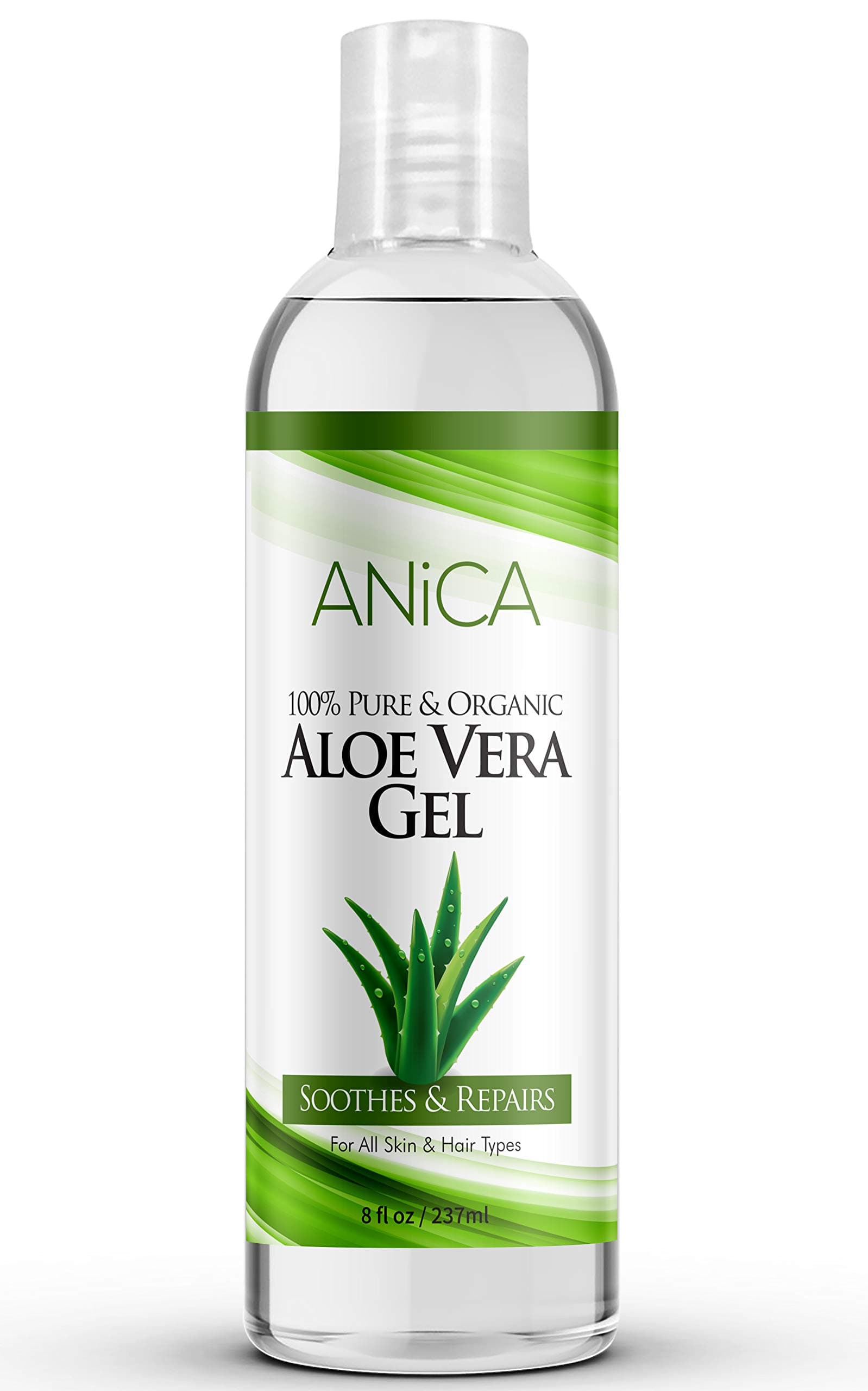 Aloe Vera Gel by Anica | Natural & Pure Skin & Hair Moisturiser | Great For Sun Burns, Dandruff, Eczema, Razor Bumps, Cuts, Rashes, Wrinkles, Scars, Acne, Nails | Organic, Cold Pressed & Cruelty Free