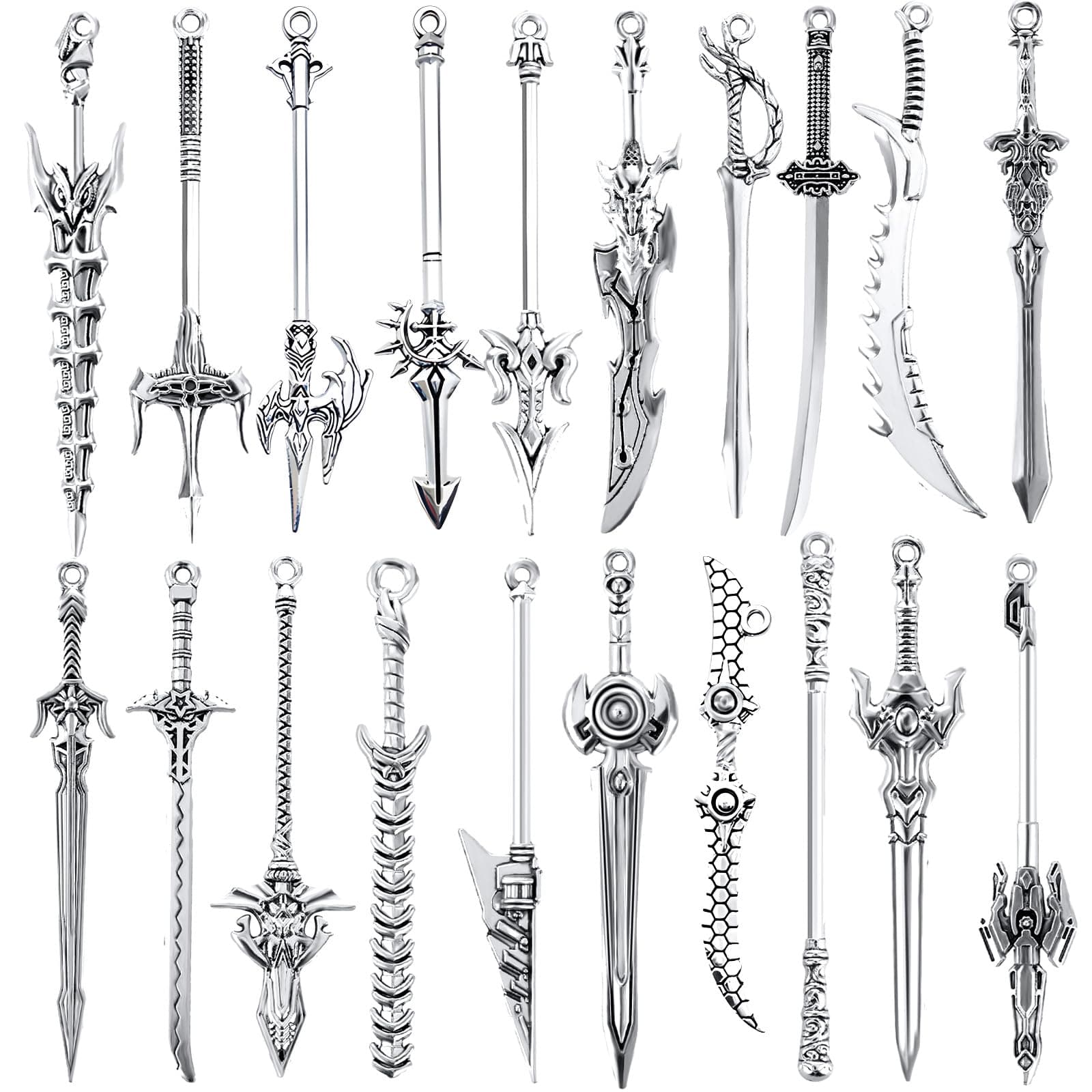 20 Pcs Antique Swords Bookmark Metal Vintage Knife Charms Silver Keychain Sword Pendants Mini Ancient Knife Accessory Gift for Book Lovers DIY Necklace Bracelet Crafting