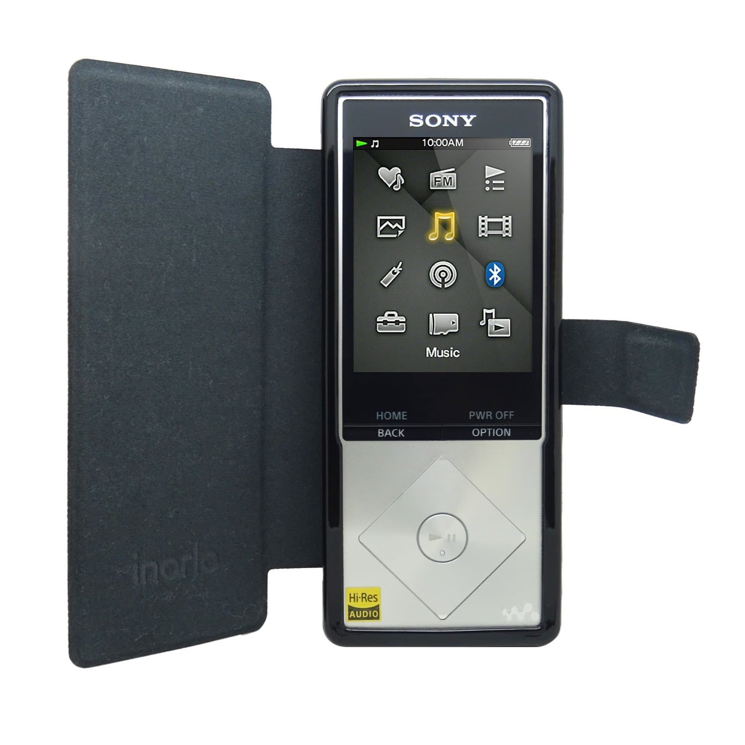 PU Leather flip case for Sony Walkman NWZ-A15 NWZ-A17 NW-A25 NW-A27, with reinforced TPU bumper and screen protector (Black)