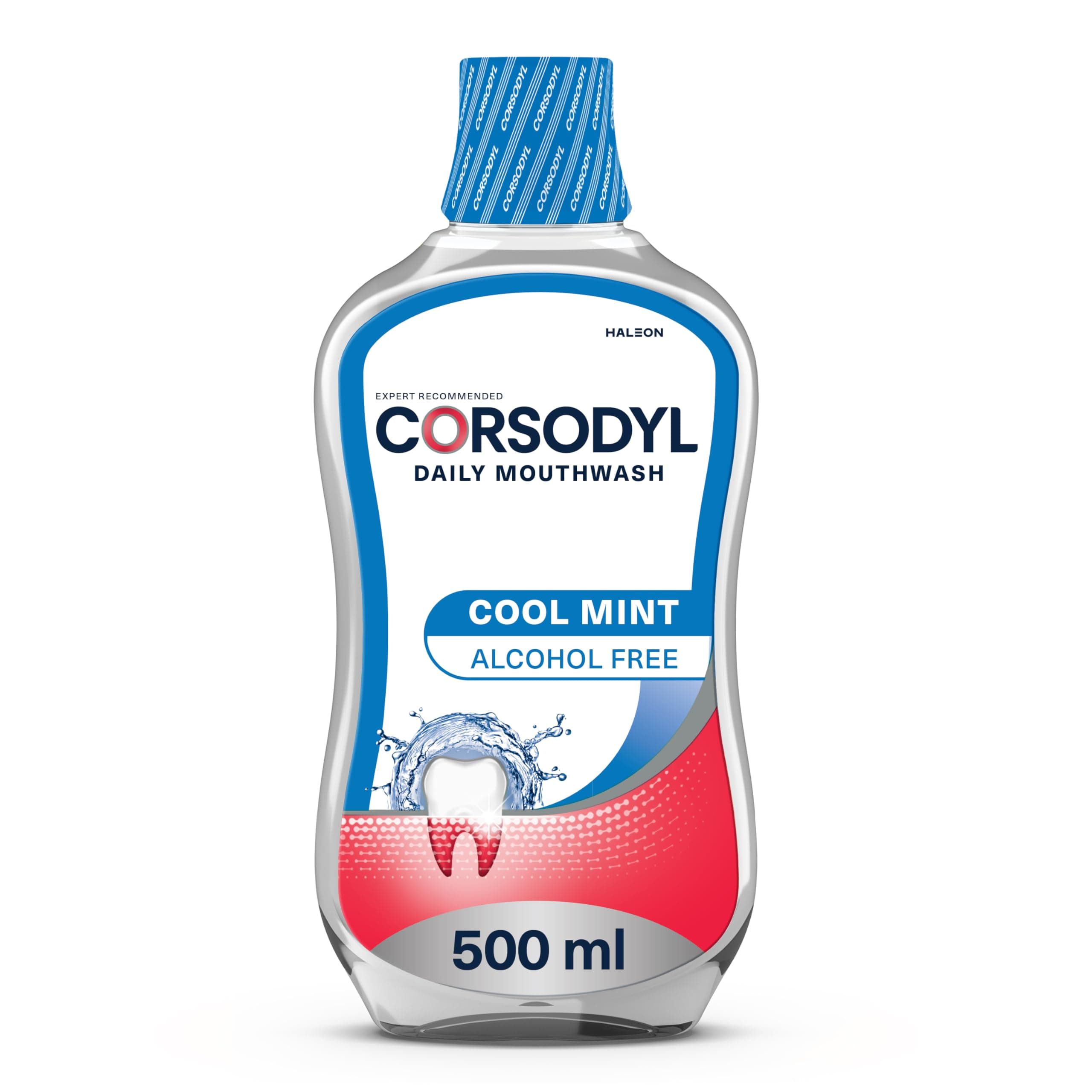 Corsodyl Mouthwash Daily Gum Care, Fluoride Mouthwash, Alcohol Free, Cool Mint, 500ml
