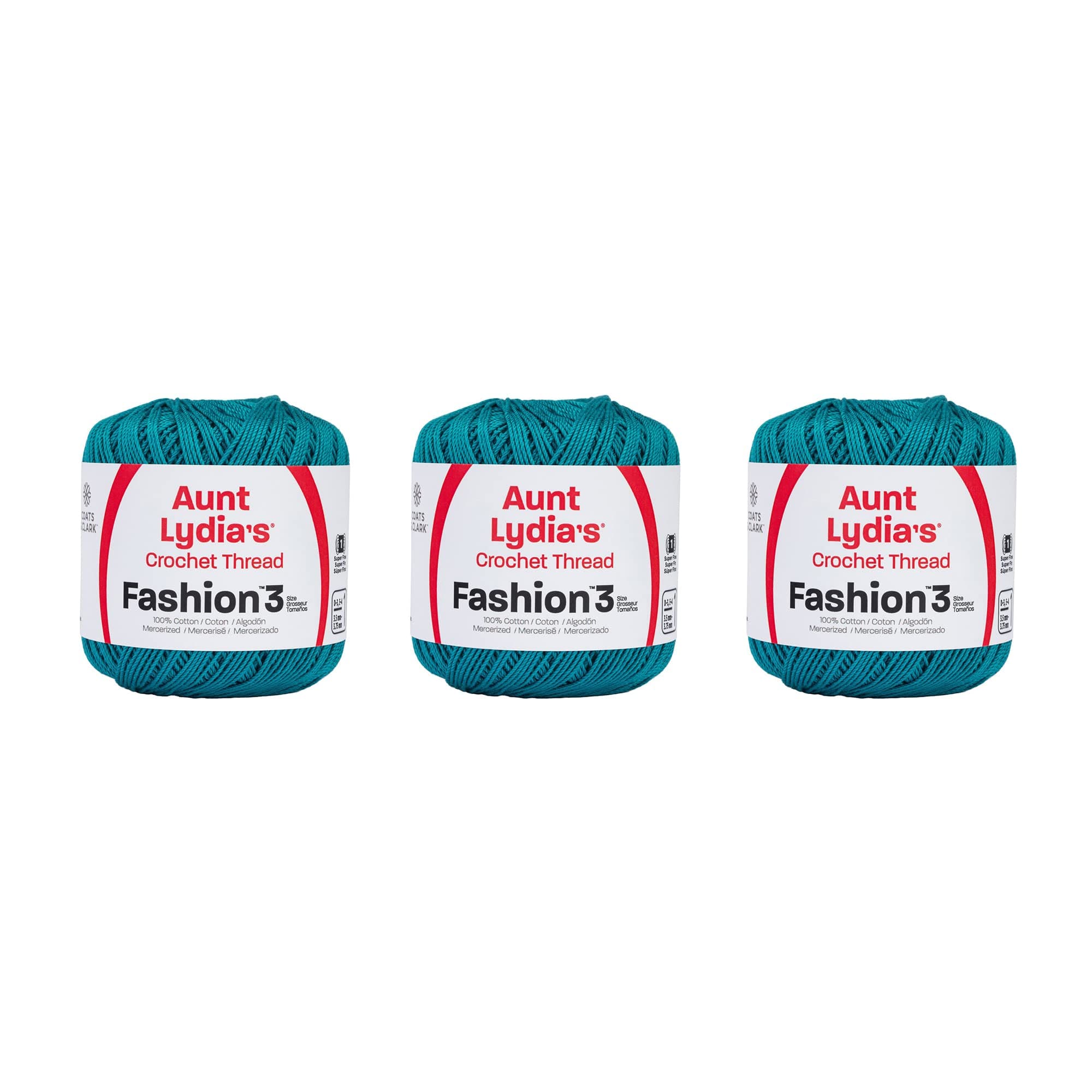 Aunt Lydia Fashion Warm Teal Crochet - 3 Pack of 150y/137m - Cotton - Gauge 3 - Crochet