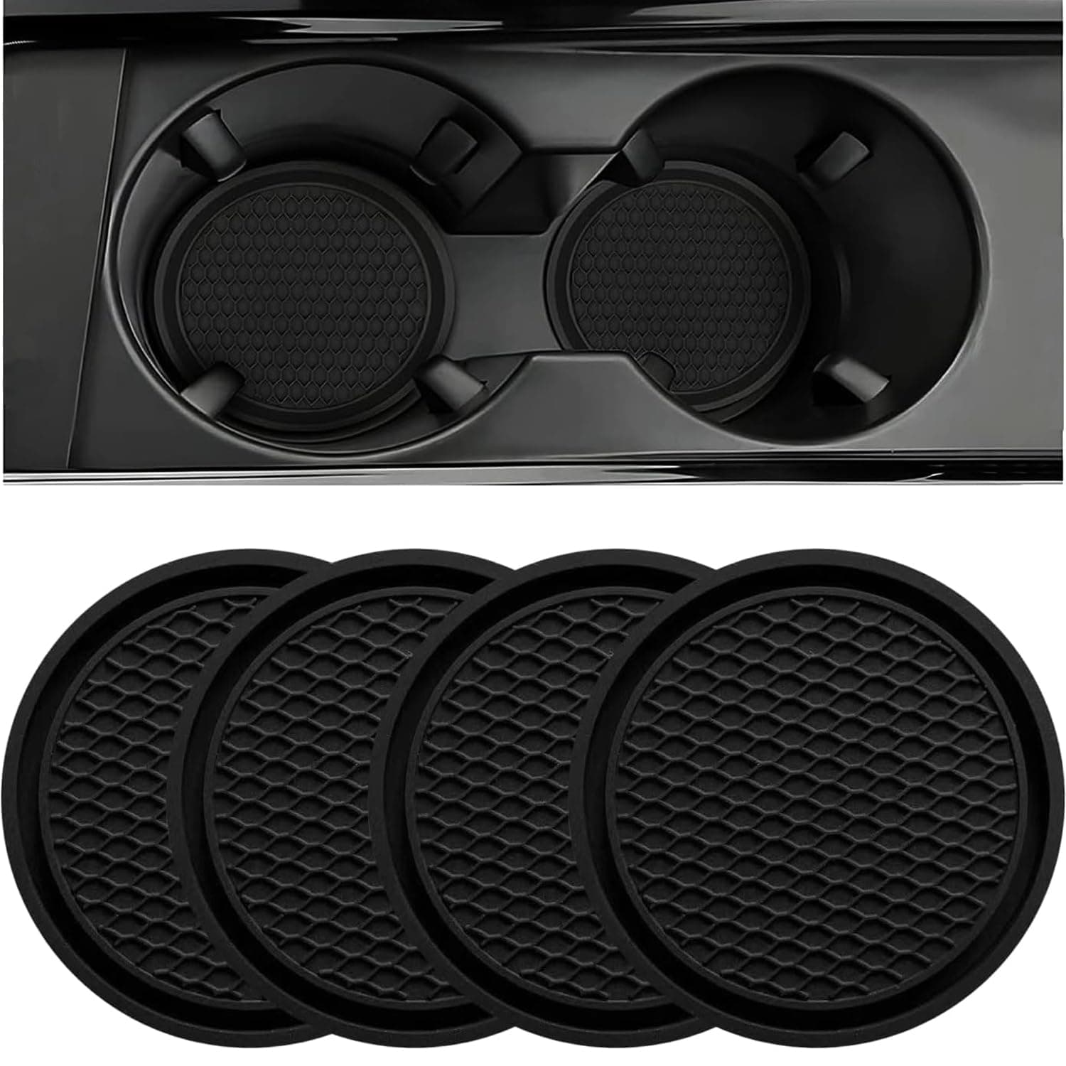 Rayyan 4Pcs Car Cup Coaster, Teacup Pad Protector, Universal Automotive Waterproof Non-Slip Cup Holders Embedded in Ornaments Coaster Surprise Car Coaster, Car Interior Accessories Mat (Black)