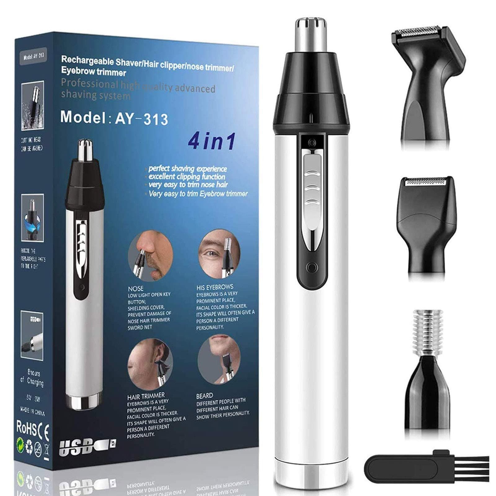 Ear Nose Hair Trimmer for Men,Professional USB Rechargeable Painless Mens Electric Nose Hair Trimmer,4 in 1 Lightweight Waterproof Ear and Nose Hair Trimmer for Women