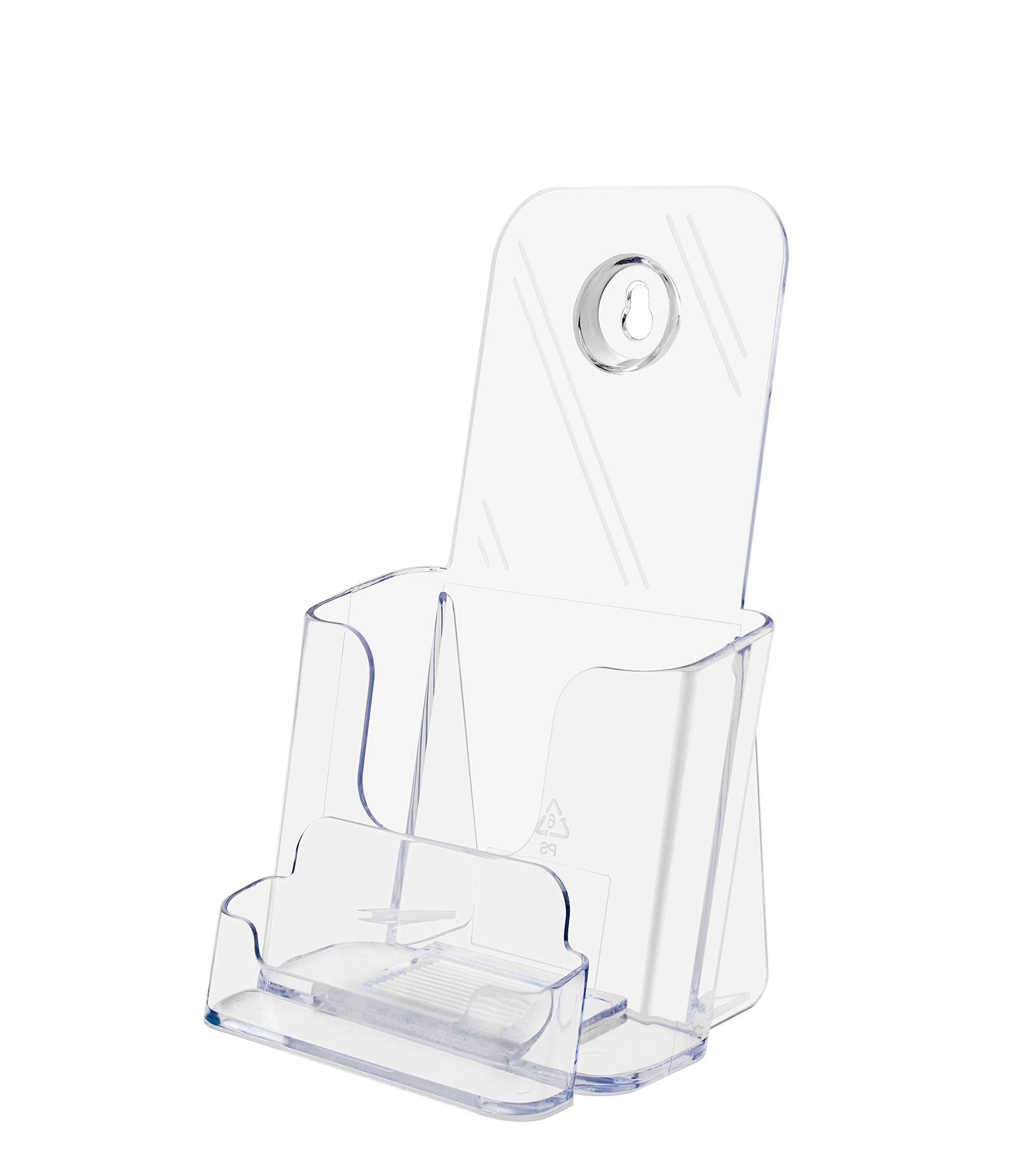 Marketing Holders Acrylic Brochure Holder Stand with Card Pocket Clear Literature Holder for 4" Pamphlets and 3.5" x 2" Appointment Reminder Cards Flyer Display for Vendors and Offices
