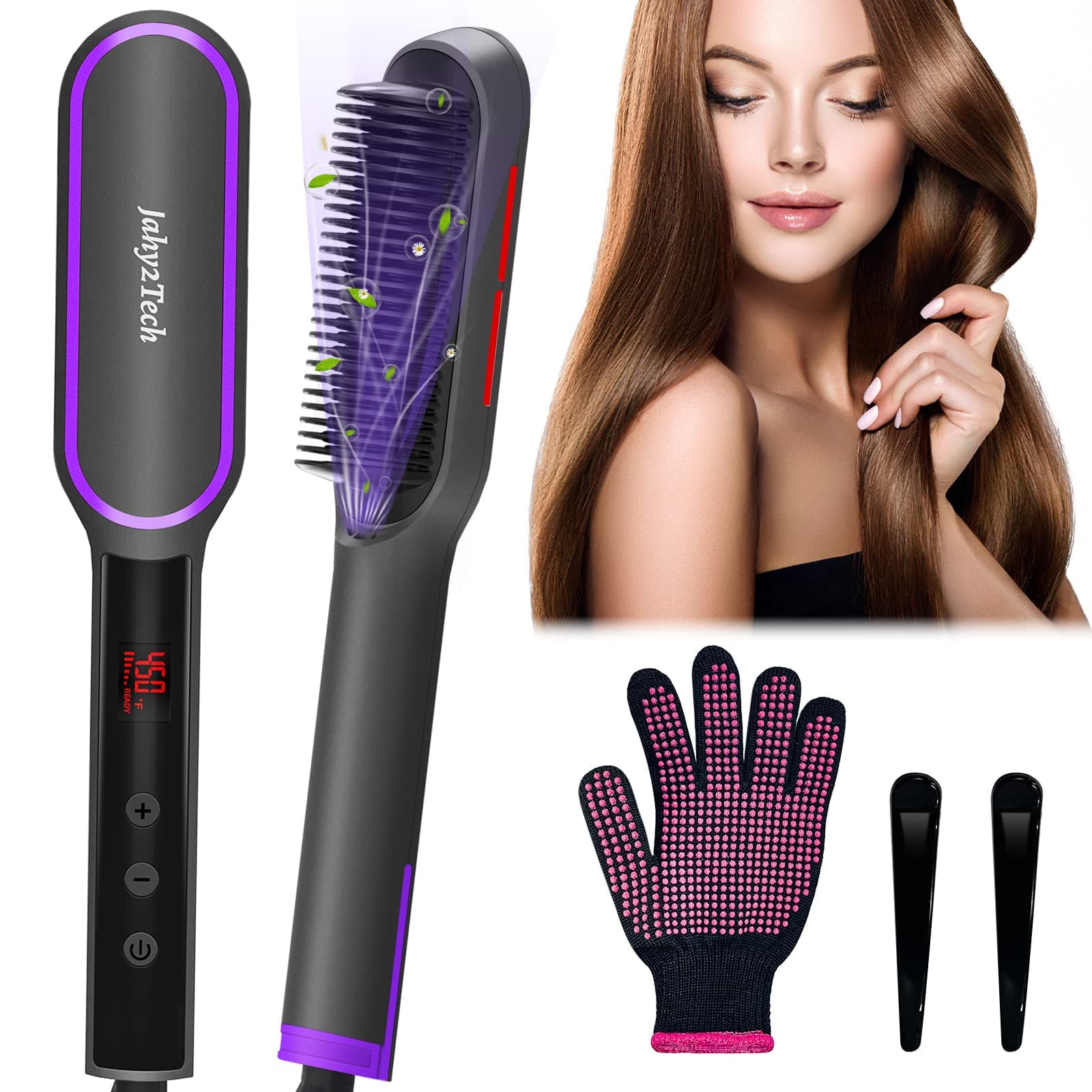 Hair Straightener Brush Hot Comb Hair Straightening Comb Ladies Hairdressing Tools New Type of straightening Comb with Digital Display and Automatic Shutdown of Negative ion Timer