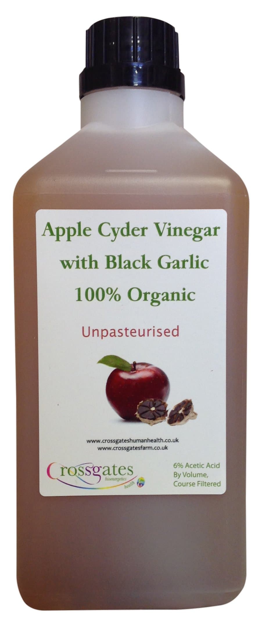 Crossgates Organic Apple Cider Vinegar, Organic Black Garlic Plus Organic Ginger, 1 Litre