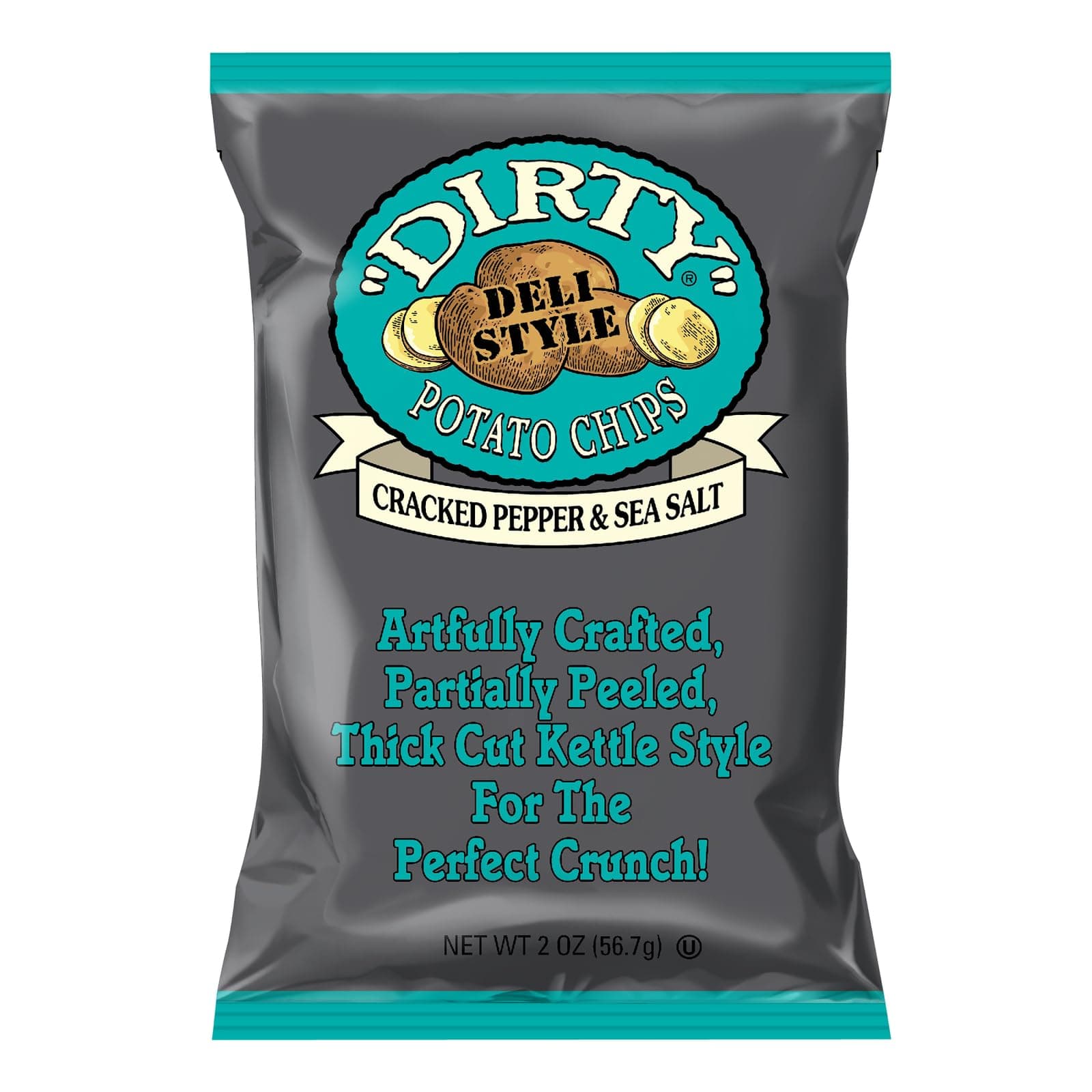 Dirty Kettle Potato Chips, Cracked Pepper & Sea Salt, 2 oz. Bag, 25 Count –Gluten Free, SkinsOn, Crunchy Chips, Great for Lunches or Snacking on the Go