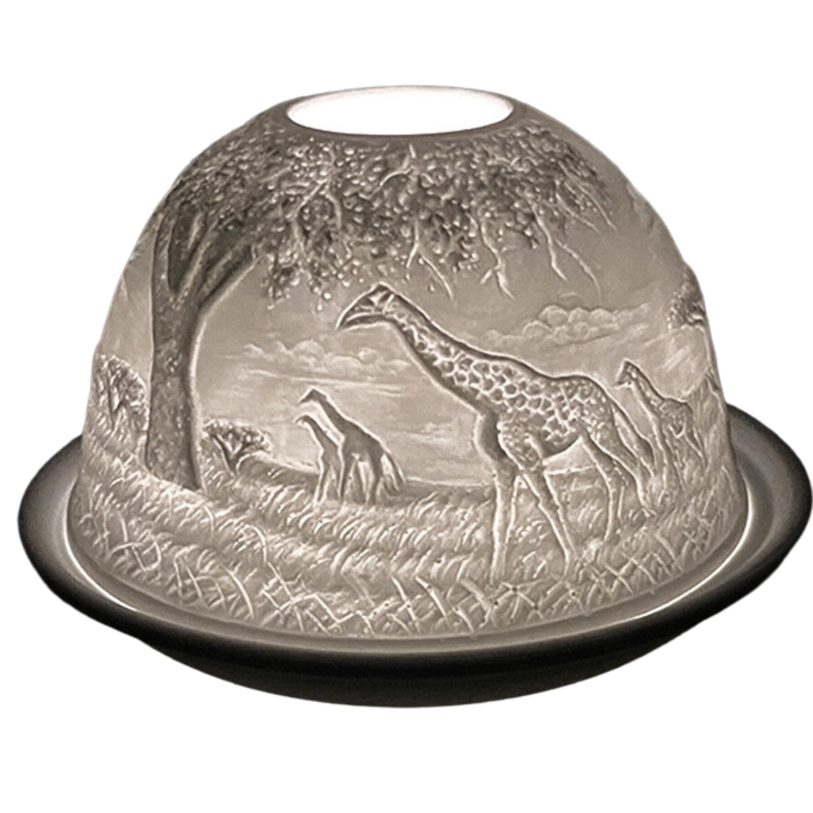 Cello Porcelain Tealight Holder Dome, Giraffe Design, A Candle Holder Projecting a 3D Loving Image. Porcelain Giraffe Ornament - Use With Tealights or LED lights - Giraffe Gifts For Women., White