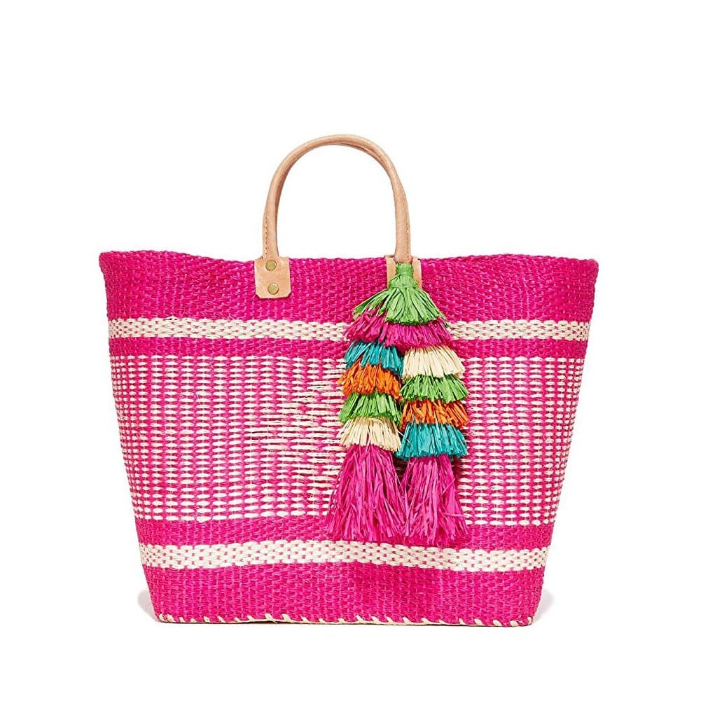Mar Y Sol Ibiza Tassel Market Tote Beach Bag, Pink Multi