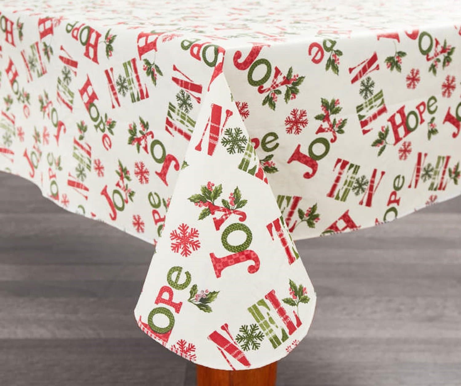 Hope, Joy, Noel Christmas Holiday Vinyl Tablecloth with Polyester Backing (52 x 52)