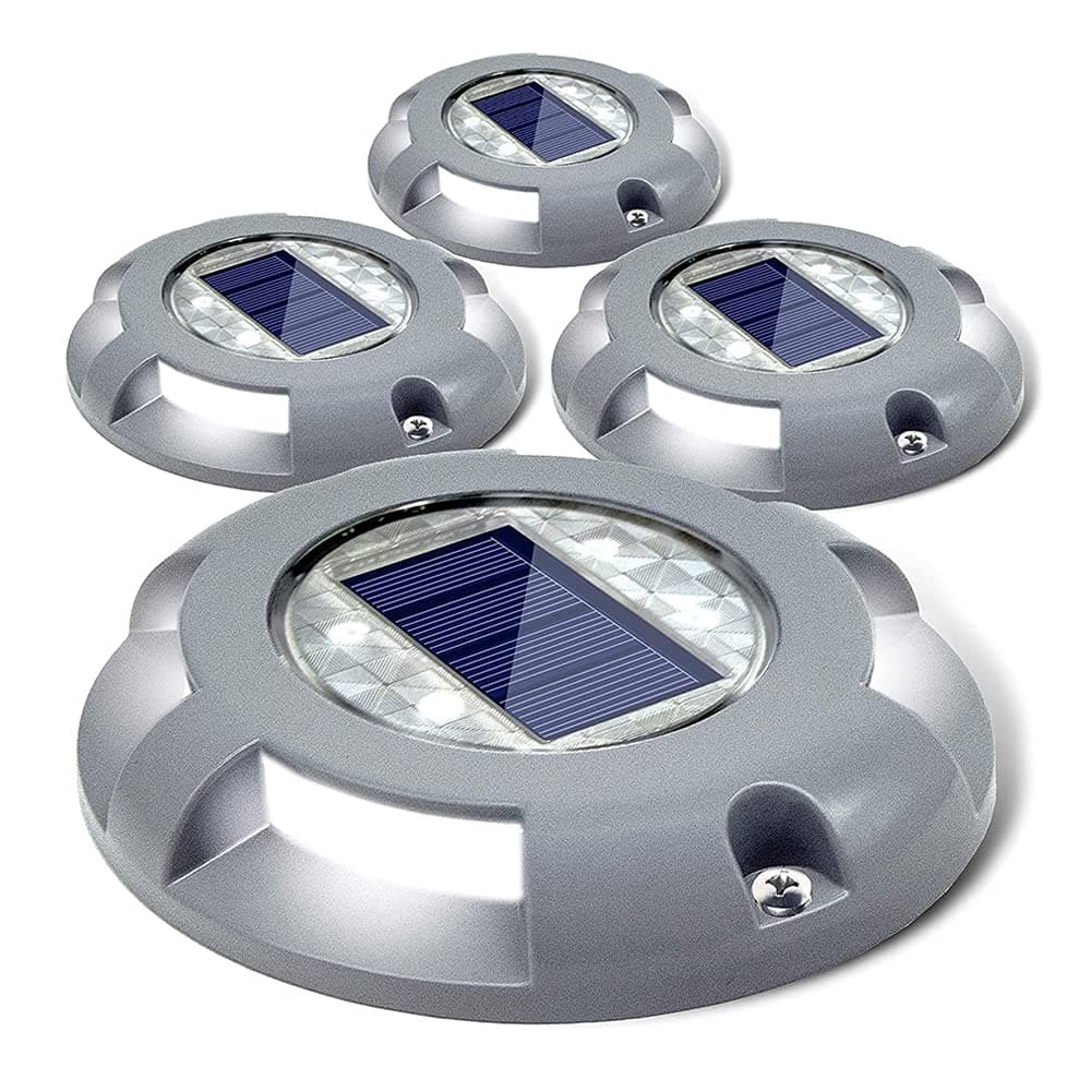 Solar Deck Lights Outdoor Waterproof Ground Light Solar Lights Outdoor Garden for Pathway Driveway Step Dock 4 Pack (Cool White)