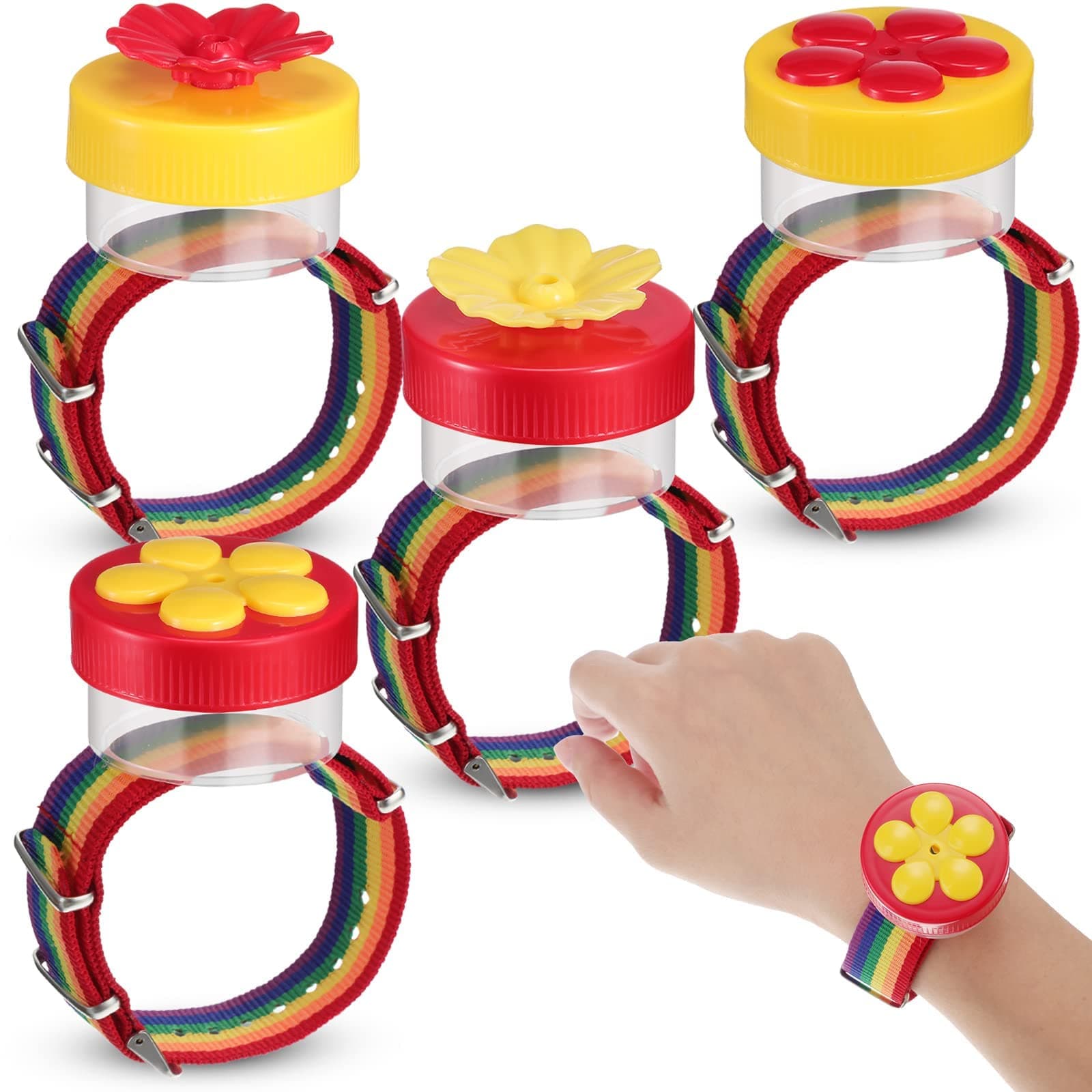 KASTWAVE Hummingbird Ring Feeder Hummingbird Hand Feeder for Outdoors Flower Hand Held Hummingbird Feeding Tools Mini Hand Feeding Tools Backyard Nature, Red and Yellow 4 Pcs