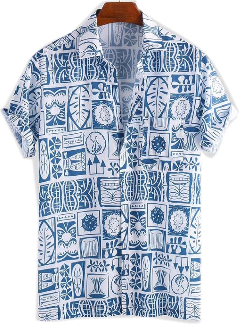 Men's Digital Printed Summer Vacation Beach Picnic Shirt (MD-01-120; XL-Size)